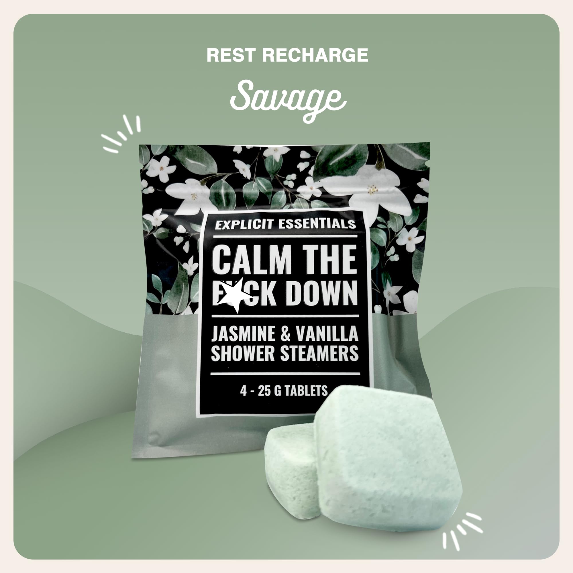 Explicit Essentials Calm The F Down Shower Steamers |  Aromatherapy Shower Steamers for Relaxation & Stress Relief | Spa Shower Gift for Self-Care, Birthdays & Holidays