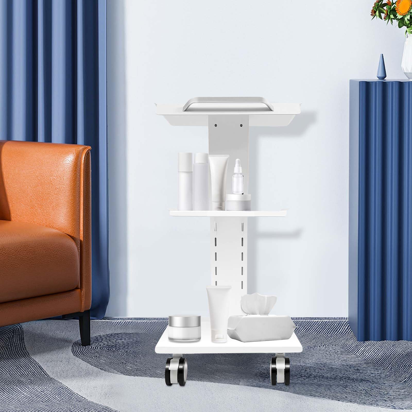 Carrello multifunzione da laboratorio, livello 3, con presa di corrente, carrello per attrezzi, clinica, pratica, studio cosmetico, altezza regolabile, in acciaio, con prese freni, con 3 connettori a