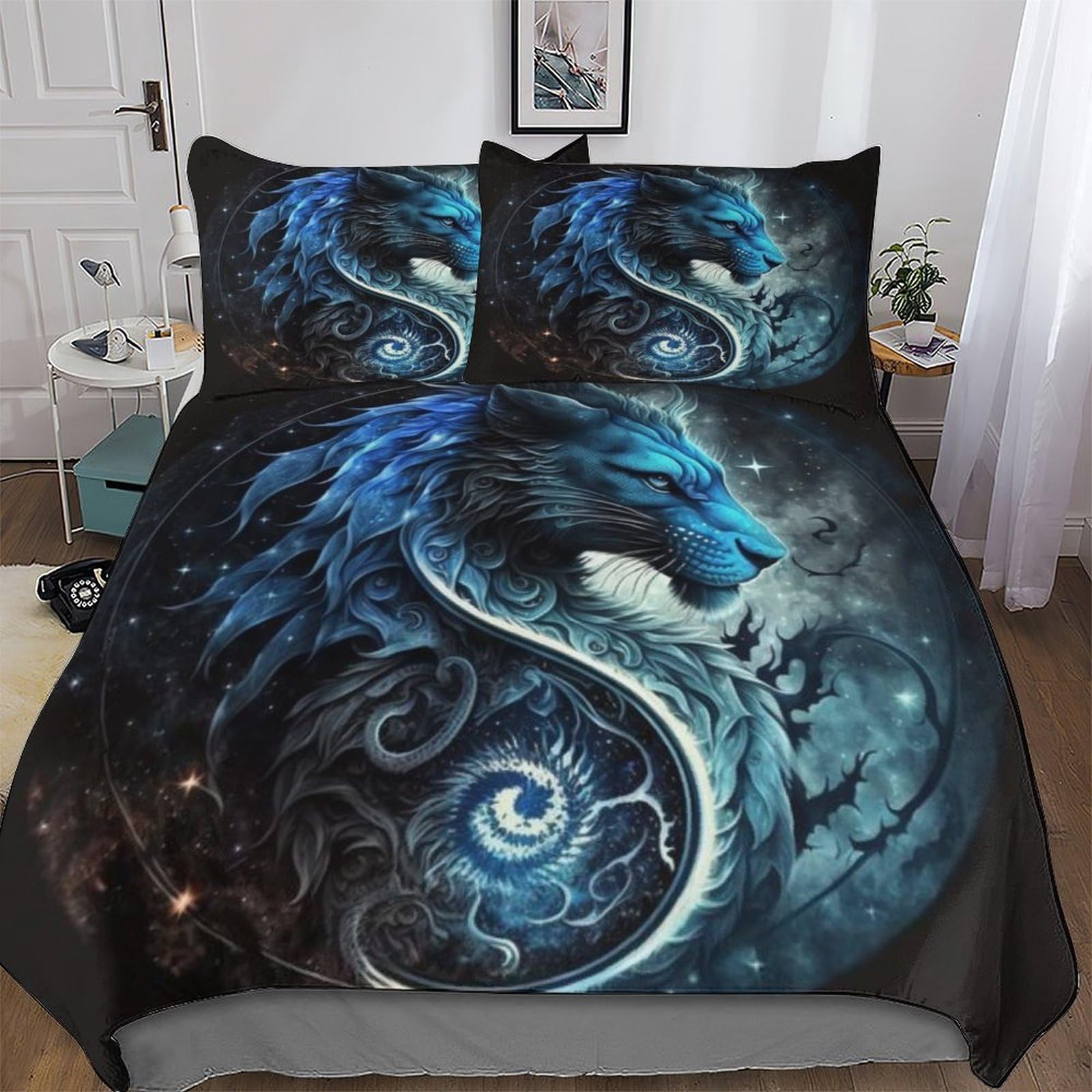 Housse de couette dragon lion zippée pour un lit King Size douillet et facile à border