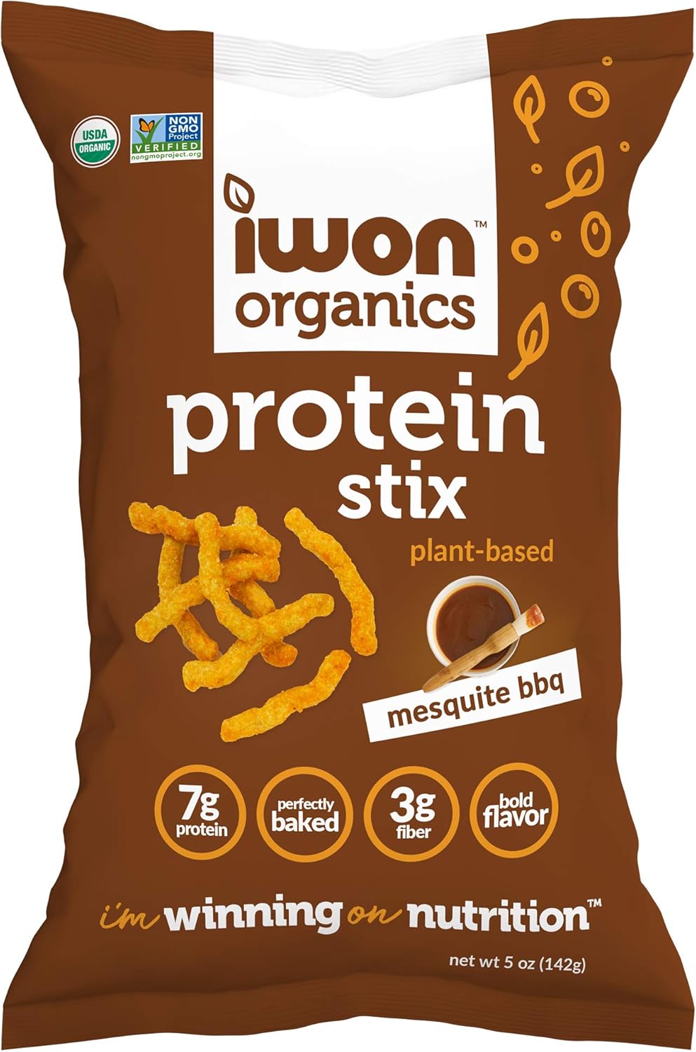 IWON Organics Mesquite BBQ Flavor Snack Stix, High Protein and Organic Healthy Snacks, 4 Bags, 5 Ounce