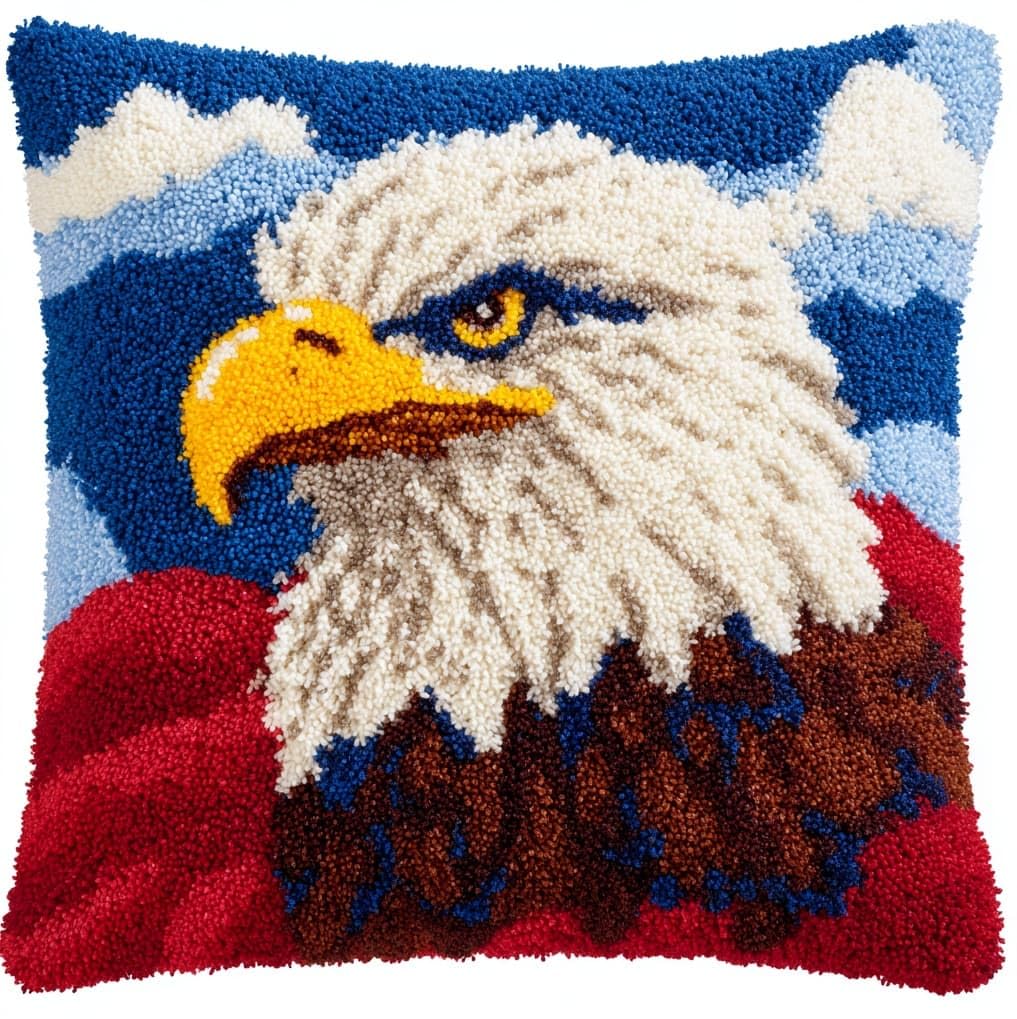 AxiangziK Latch Hook Pillow Kits 17x17in,Bald Eagle Printed Pillowcase Latch Hook Kits for Beginners Adults DIY Handmade Cushion Decoration Sofa