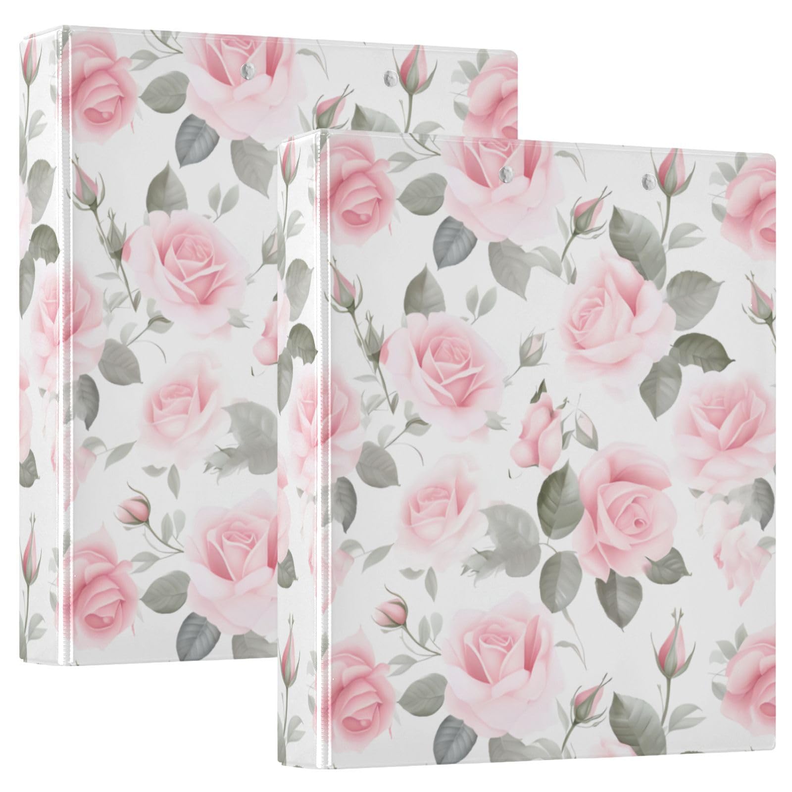 Pink Rose Floral Roses 3 Ring Binder with 2 Interior Pockets 1.5 inch Binders 3 Ring Heavy Duty Fit 8.5" x 11" Letter Size for Office School, 2 Pack