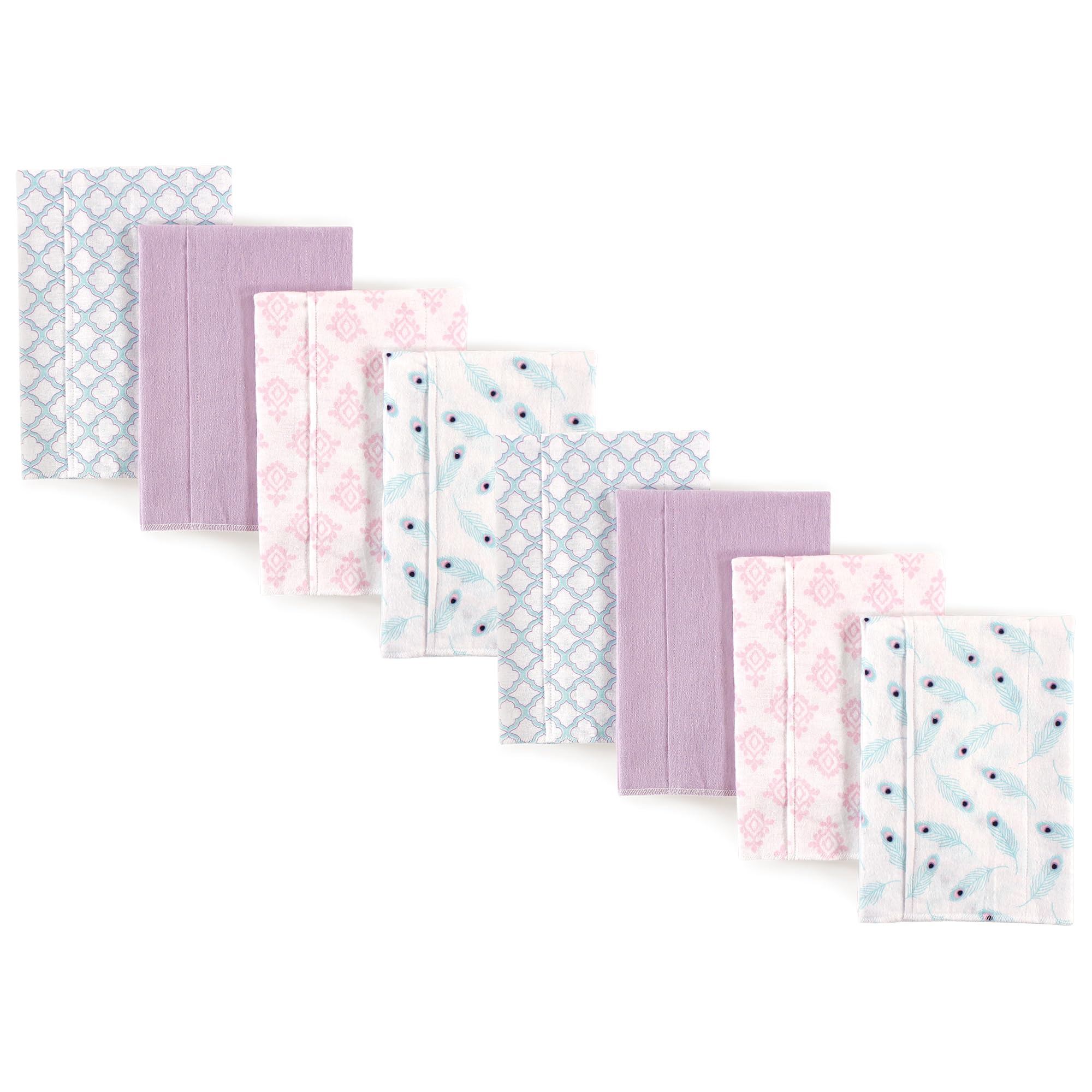Hudson Baby Cotton Poly Flannel Burp Cloths Multipack, Peacock Feather 8-Pack, One Size