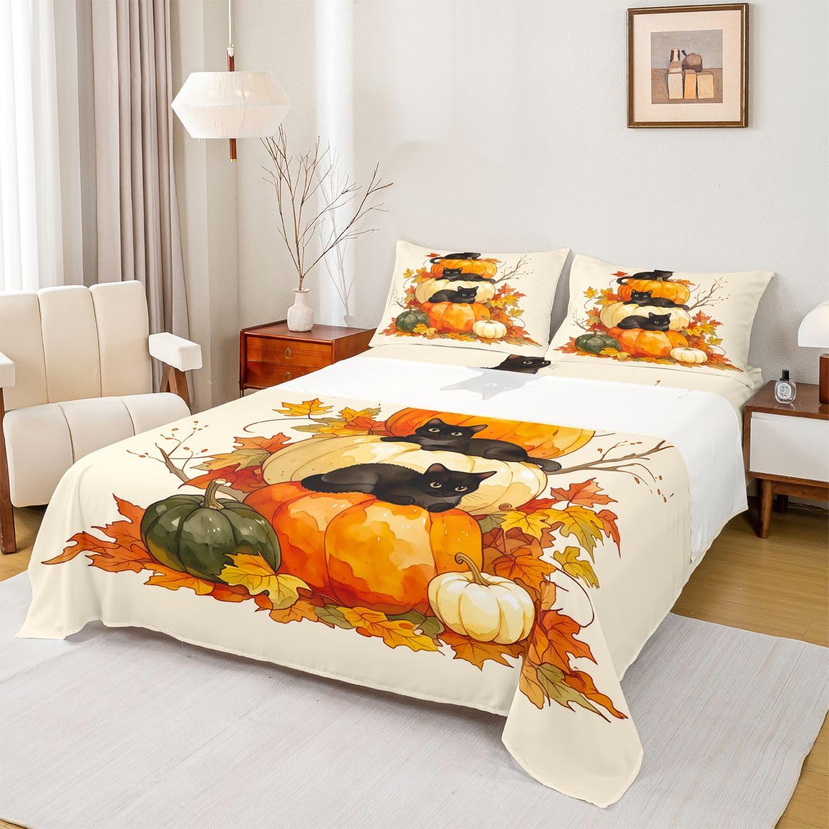 Homewish Sábana bajera ajustable de tamaño king con diseño de calabaza y