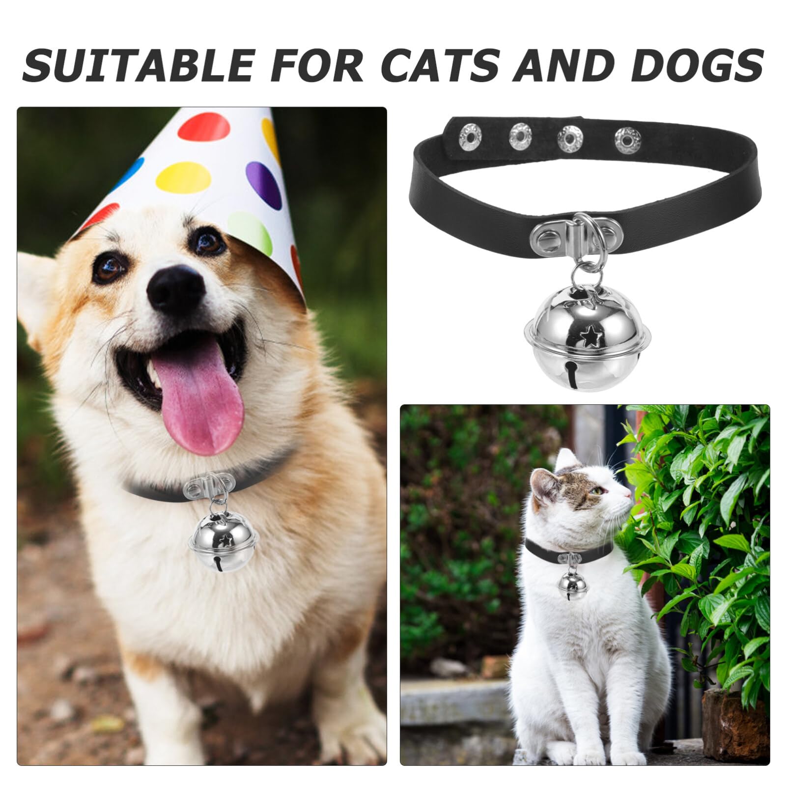 Housoutil Collier Ajustable pour Chien avec Cloche Collier PU Cuir pour Animaux De Compagnie Accessoire Confortable pour Chiens Et Chats