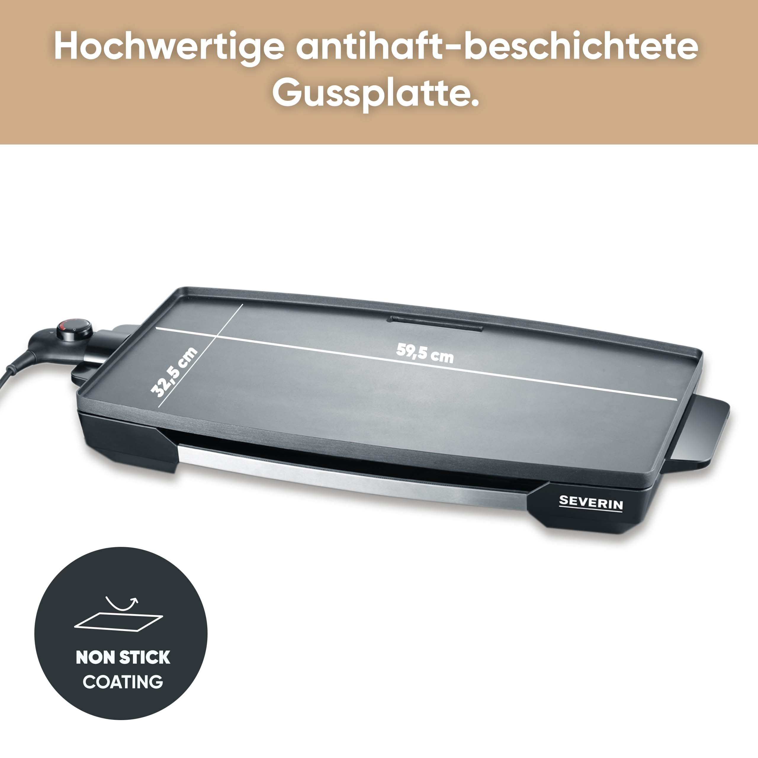 SEVERIN Tischgrill für Fleisch, Fisch und Gemüse, XXL Teppan Yaki Platte mit Antihaftbeschichtung, Elektrogrill mit Fettauffangschale und Temperaturregler, schwarz, KG 2397