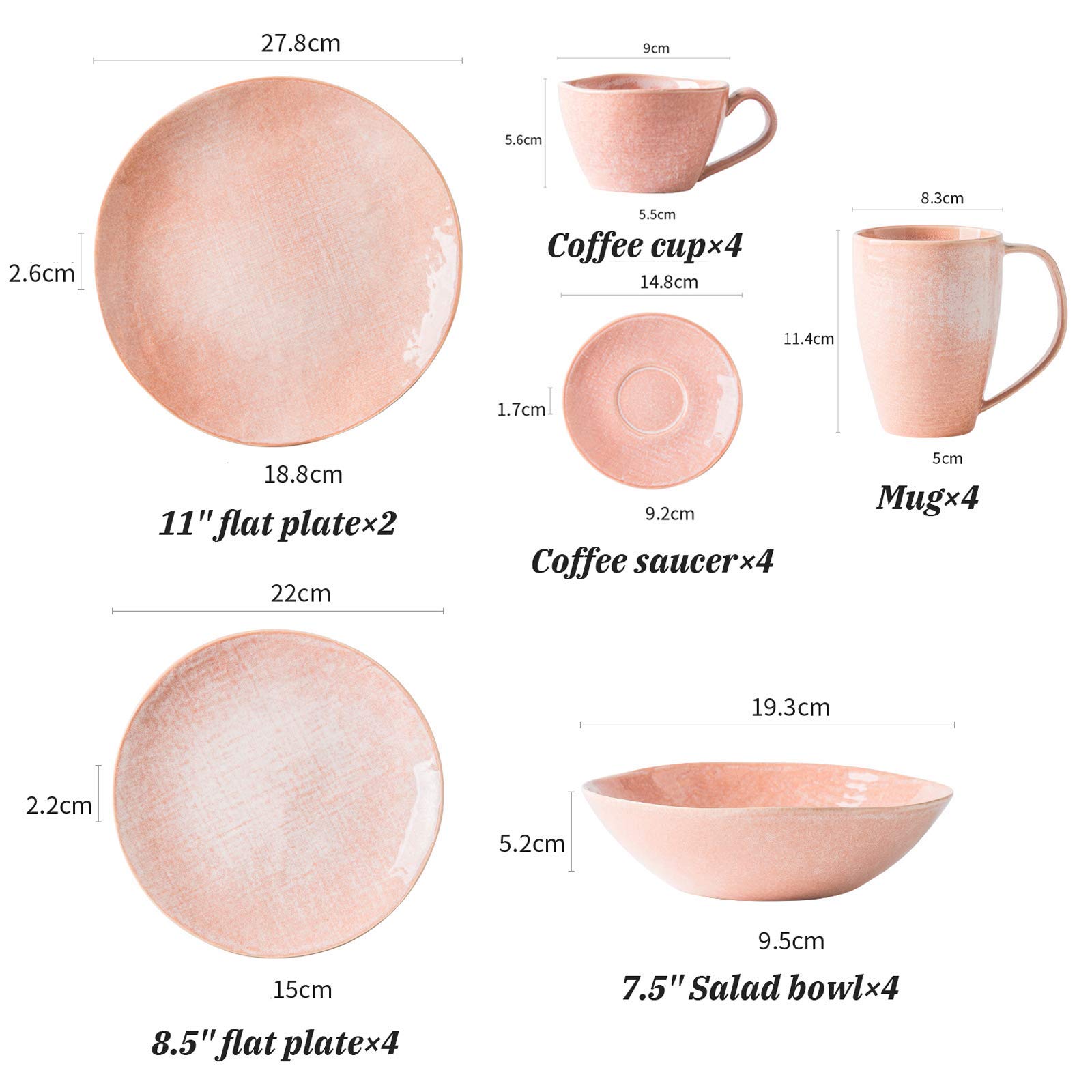 Ensembles De Vaisselle En Céramique Romantique, Ensemble De Dîner En Porcelaine Rose De 22 Pièces | Ensembles De Bols À Salade Et D'Assiettes À Steak À Motif De Tissu Créatif Pour Cadeaux De Mariage