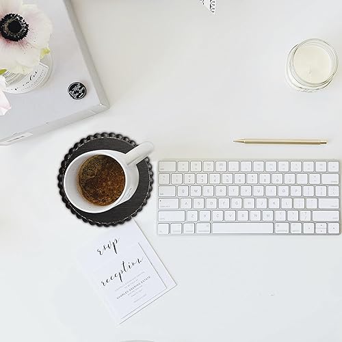 Miniatura 6 de GENMOUS - Paquete de 6 posavasos de madera con cuentas de granja con soporte de metal para decoración de mesa auxiliar, juego de posavasos redondos