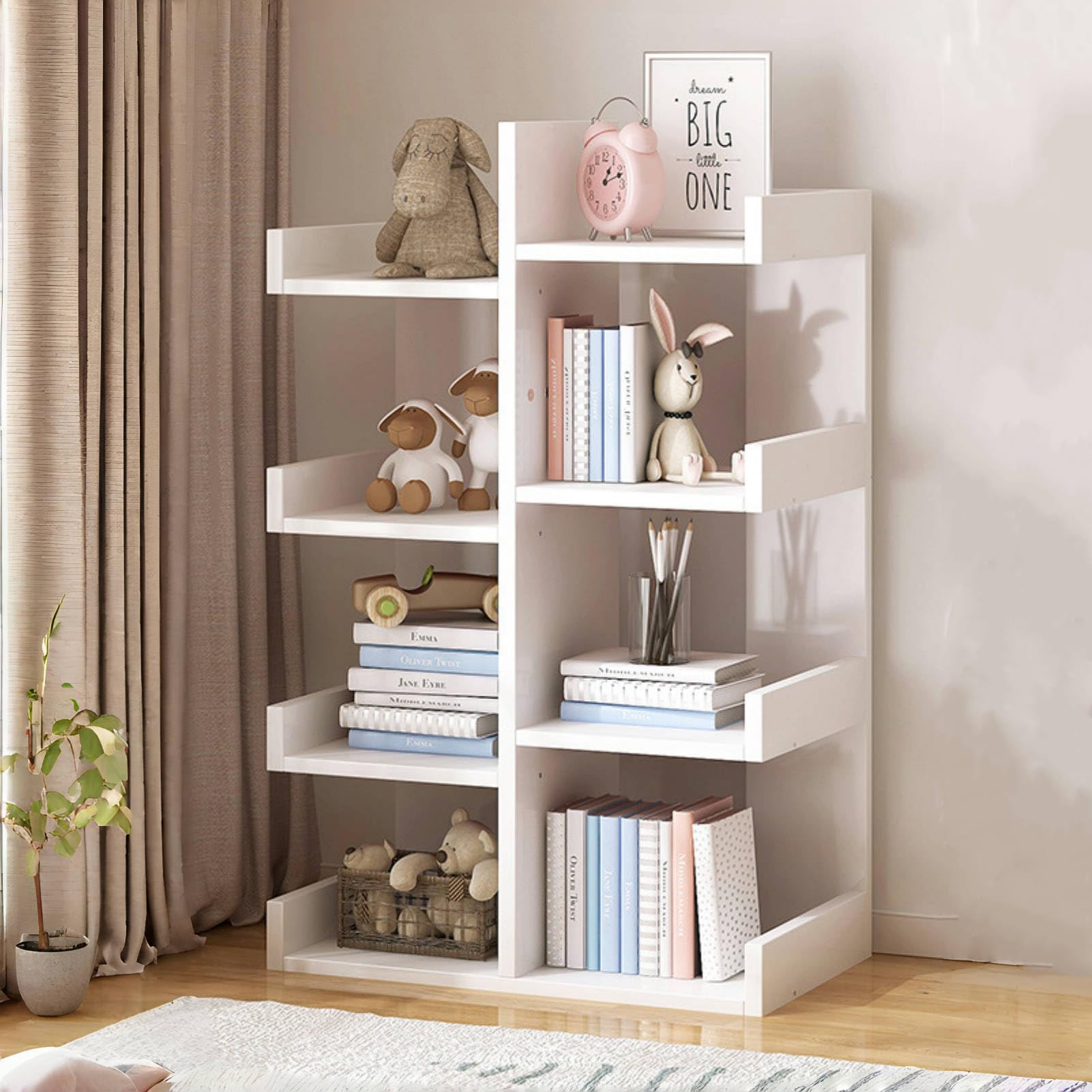TAME Tree Bookshelf, 8 Tier Bookshelves, Modern Floor Standing Bookshelf, Tall Bookcase Shelf Storage Organizer, Multifunctional Display Storage Shelves for Living Room, Bedroom, Office (white, 8tier)