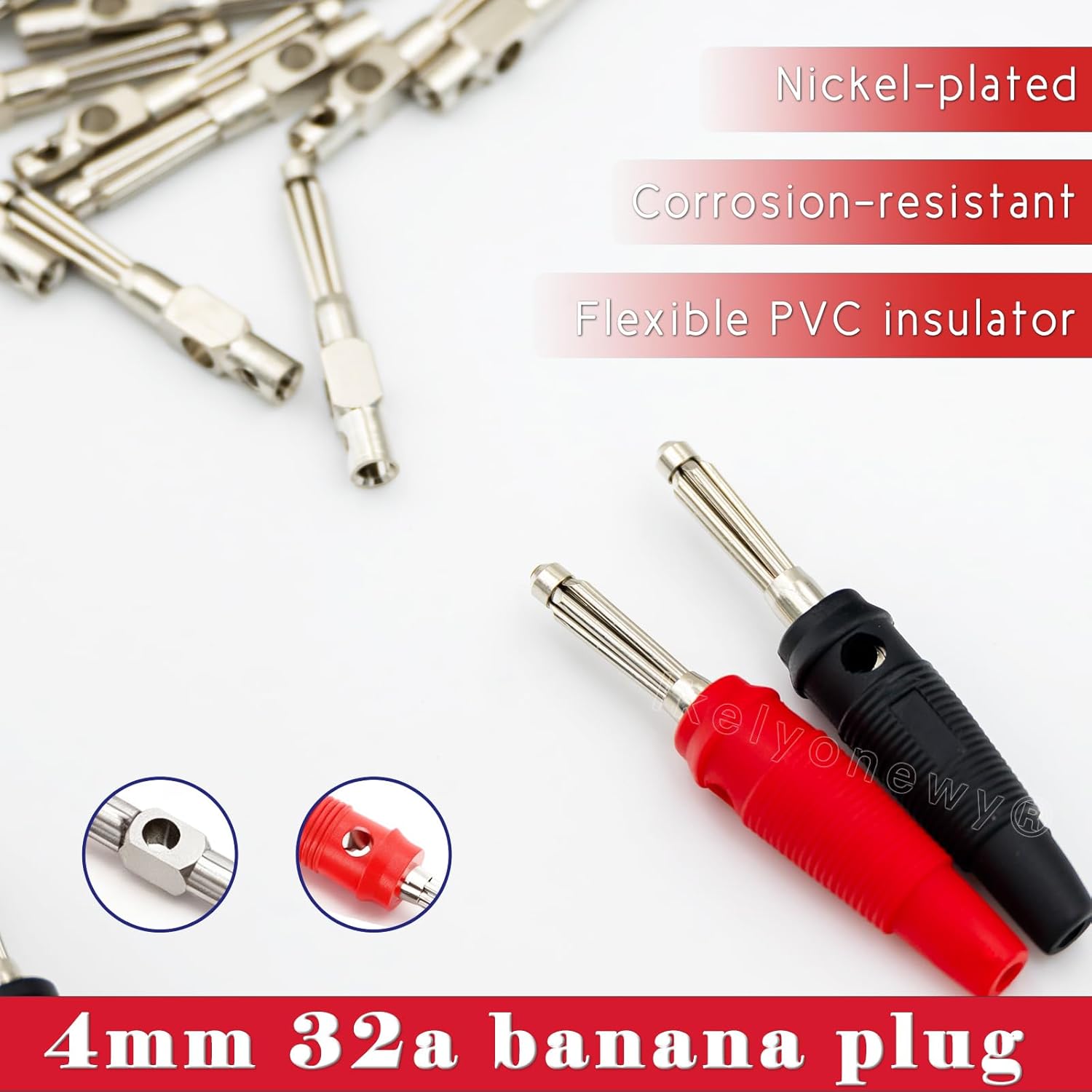lkelyonewy 4Mm Male Solderless Banana Connector Adapter 32A Screw Type Banana Plug High Current Quick Connect(10Pcs)