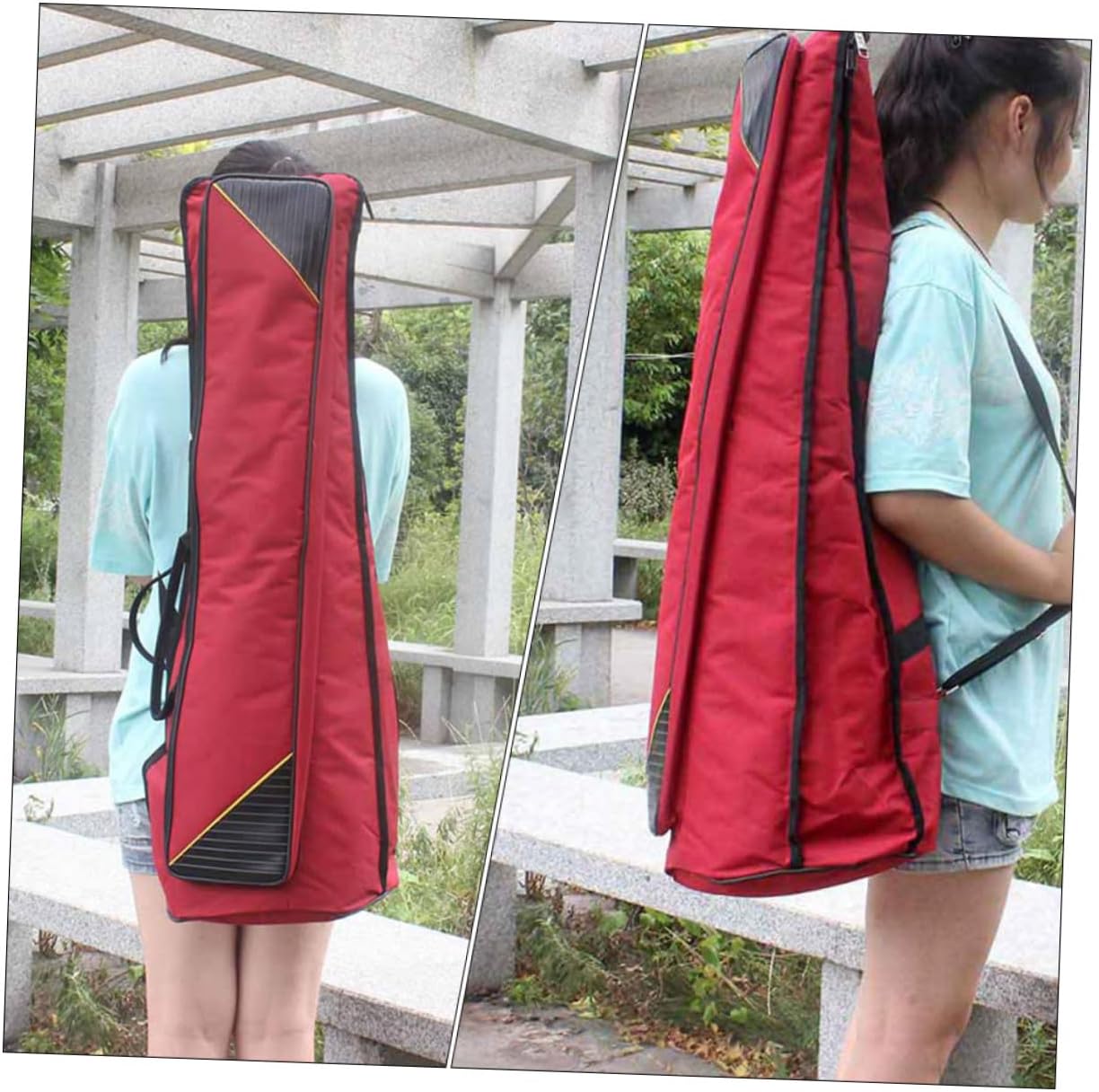 Zerodeko Thickened Waterproof Oxford Cloth Trombone Travel Case Portable Tenor Trombone Storage Pouch Red Musical Instrument Protective Bag