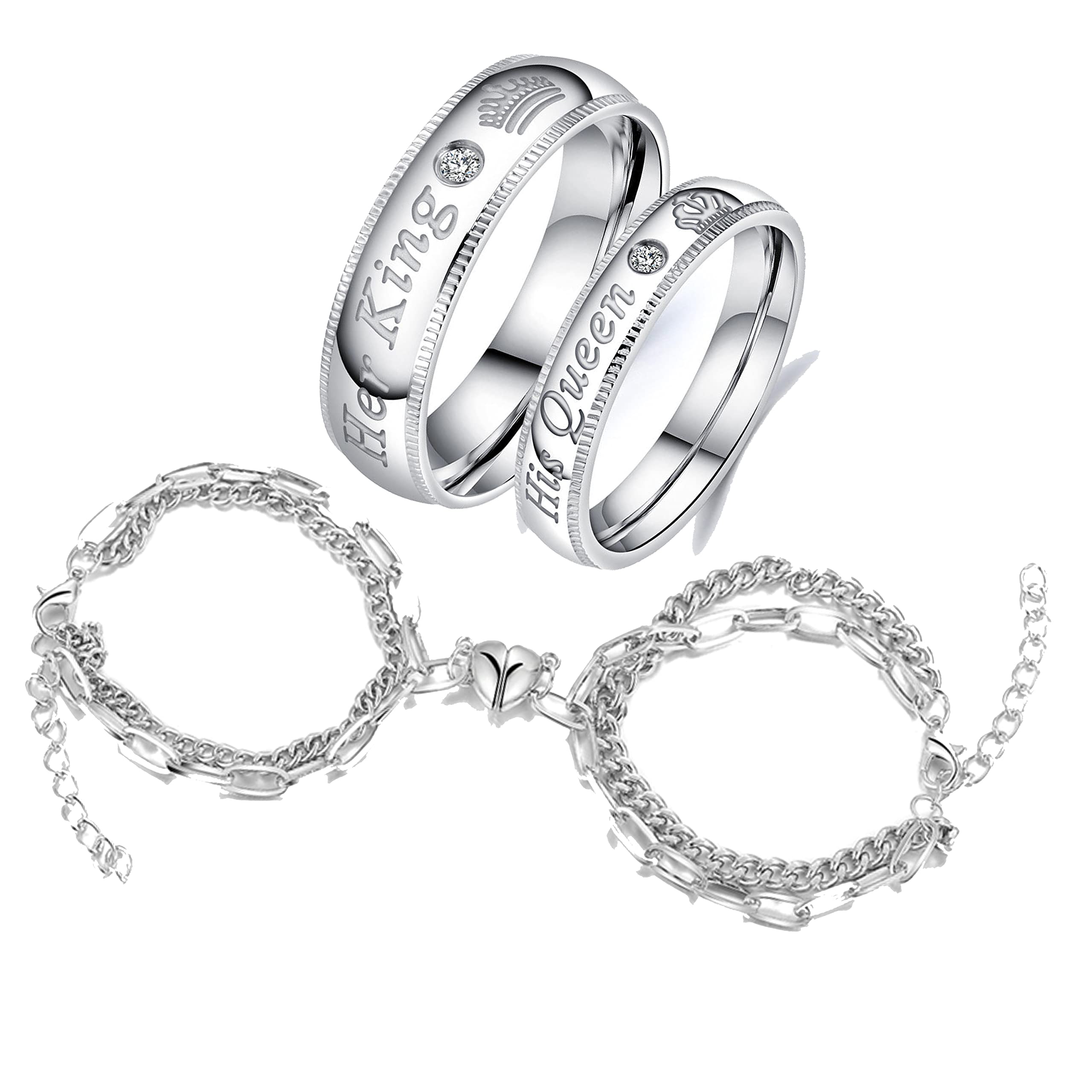 Fashion Frill Valentine Gift For Girlfriend Silver Couple Ring With Silver Couple Bracelet Magnetic Bracelet For Men Women Gift For Wife Her King His Queen Ring Fashion Jewellery (B0BRKQHYZB) Amazon Price History, Amazon Price Tracker