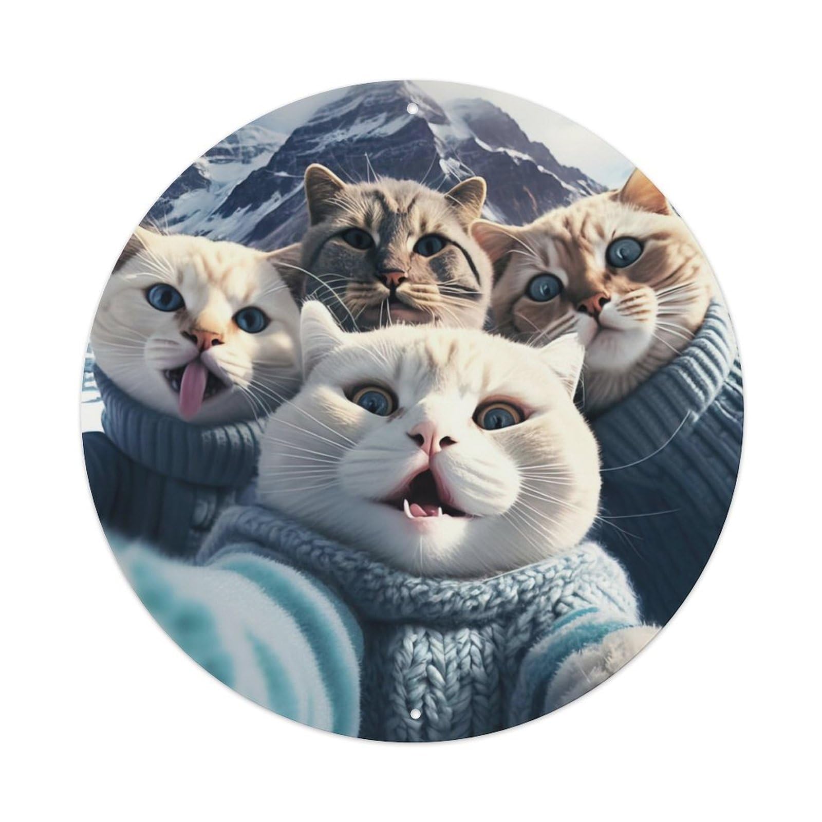 Cute Cat Family Selfie Animal Metal Tin Sign