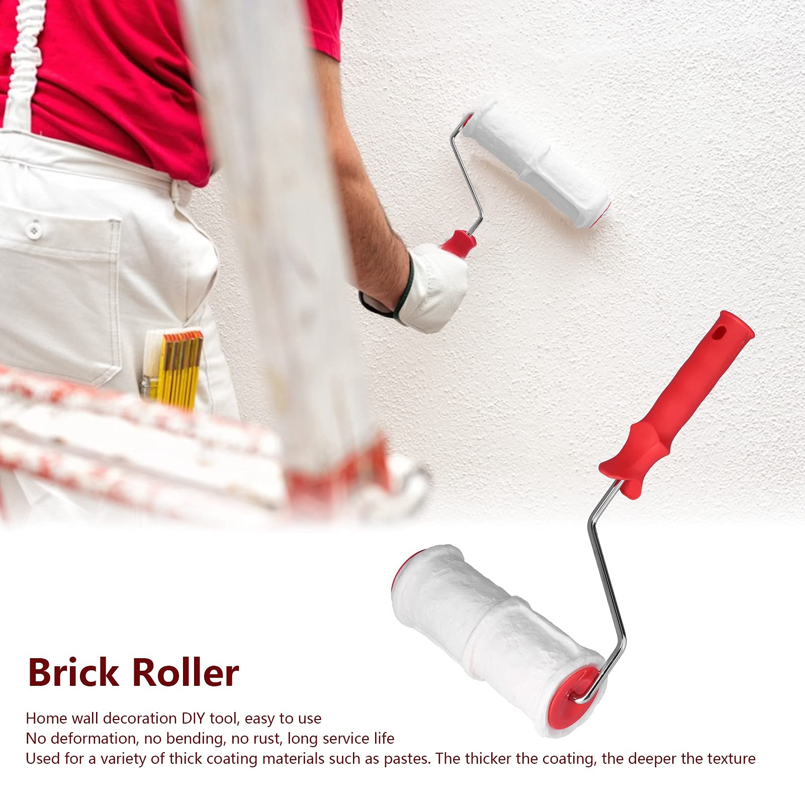 Brick Embossing Roller, 8 Inch Imitation Brick Pattern Embossing Cylinder Painting Roller With Rubber Handle, Household DIY Paint Roller Art Brush For Wall Decoration(White - View #7