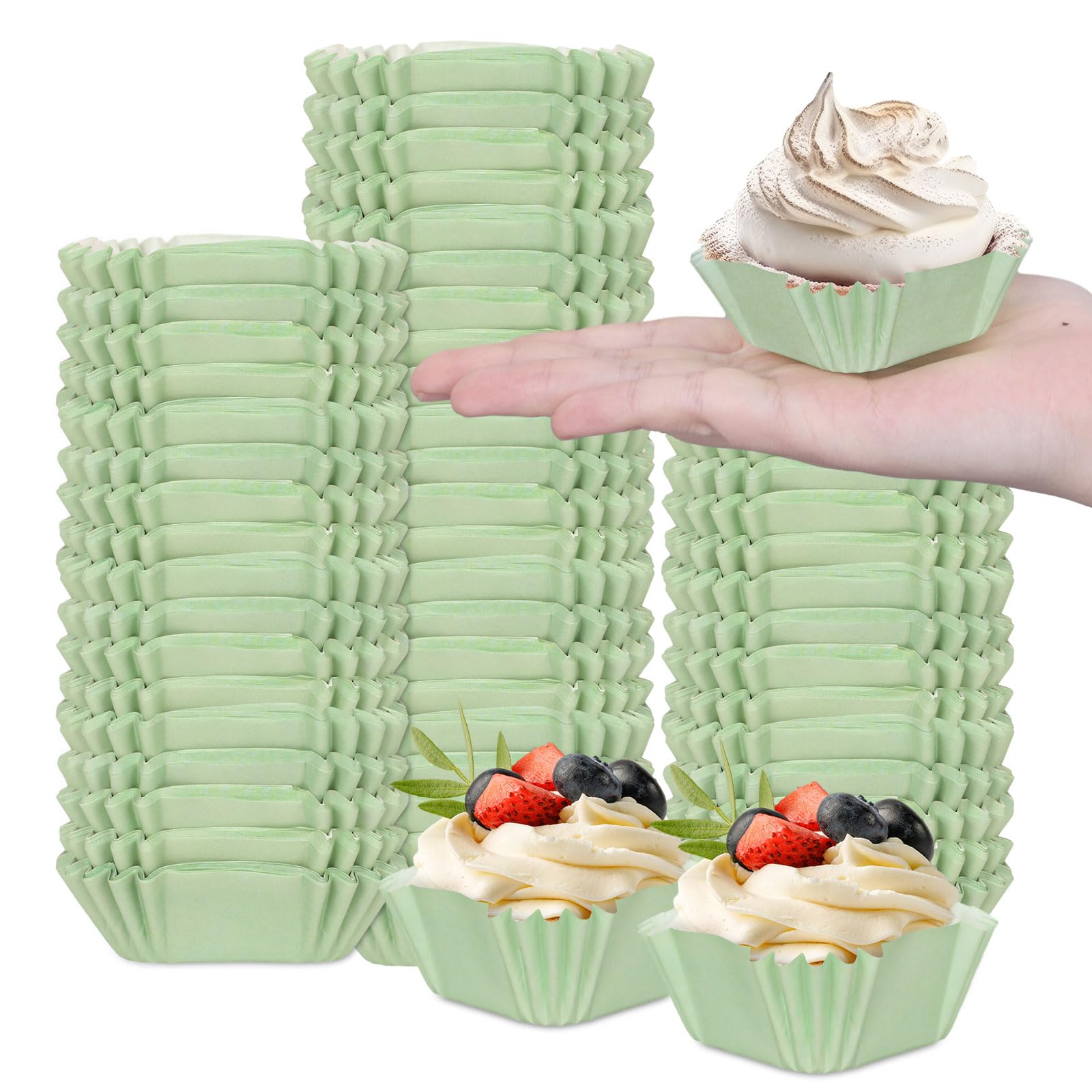 Mini caissettes carrées vert sauge Whaline pour cupcakes de mariage