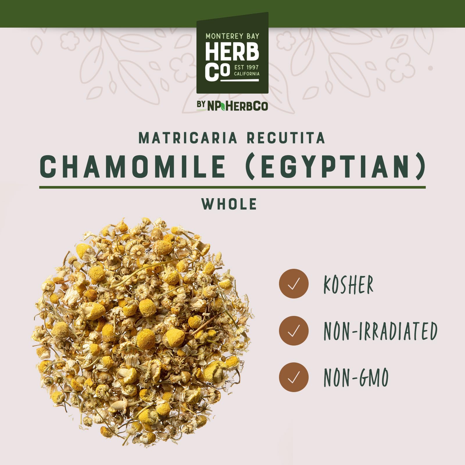Egyptian Chamomile Flowers Whole, by Herb Co, Matricaria Recutita, from Egypt, Kosher, for Tea, Bath Bags, Tinctures, Sin & Hair Products, Salad Dressings, Soup, Stews & Perfume, 1 lb — Amazon image 3