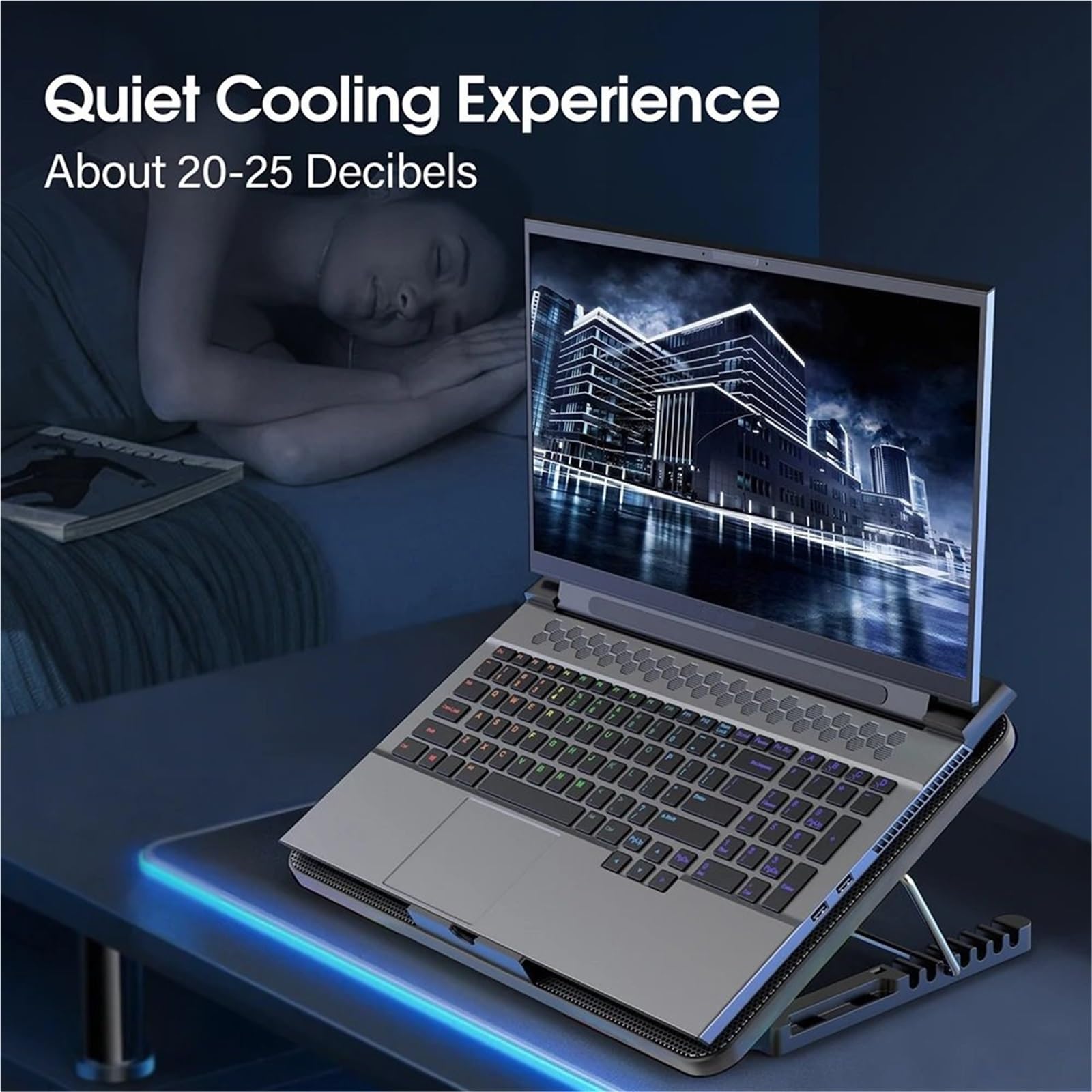 Laptop Cooler podstawka pod laptopa Podkładka chłodząca do laptopa z 6 cichymi wentylatorami, regulacją prędkości wiatru na 7 wysokości, podkładką chłodzącą do laptopa z telefonem komórkowym