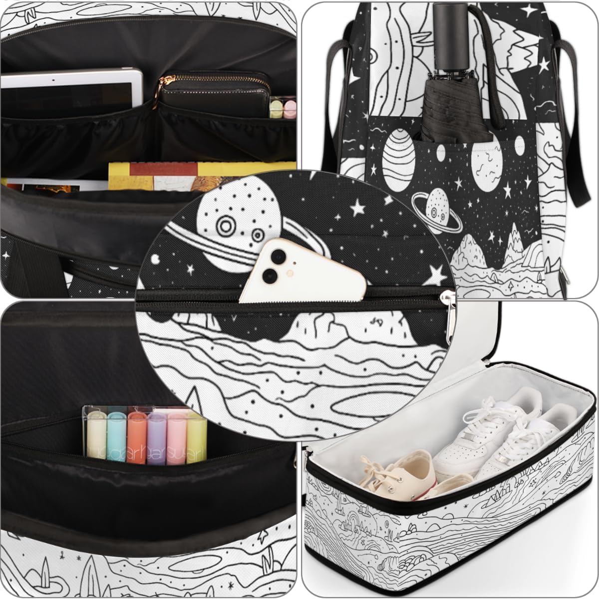 Travel Duffel Bag Space Galaxy Planet Sport Gym Bag for Woman Man,Waterproof Foldable Weekend Overnight Bag for Yoga Workout Training with Shoe Compartment