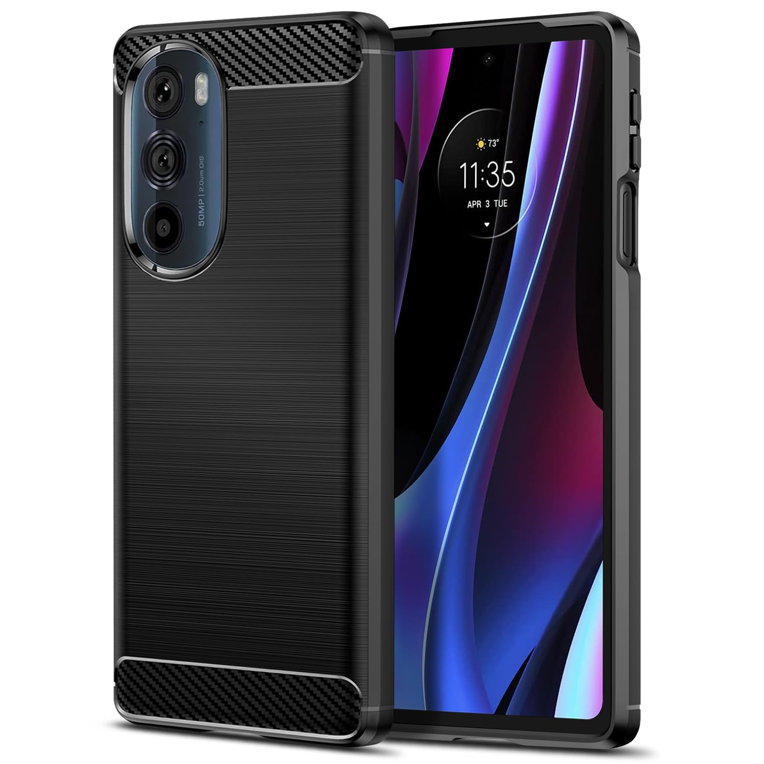 Qiinogow Case Compatible with Motorola Moto Edge Plus 2022/Moto Edge 30 Pro, Slim Fit Phone Cover with Shock-Absorption, Carbon Fiber TPU Rubber