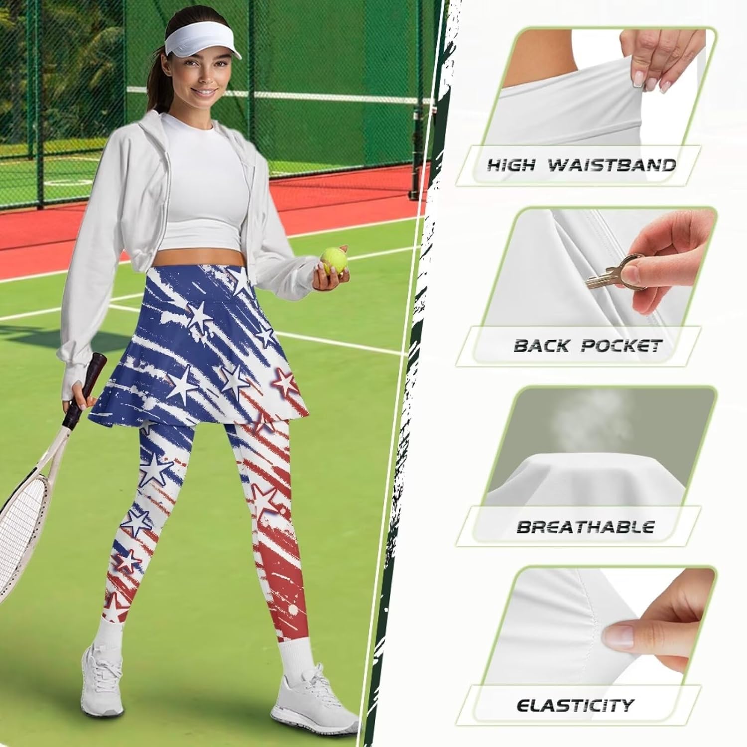 HUGS IDEA Womens Athletic Skirt with Leggings Casual Tennis Skorts for Lad Summer Activewear for Outdoor