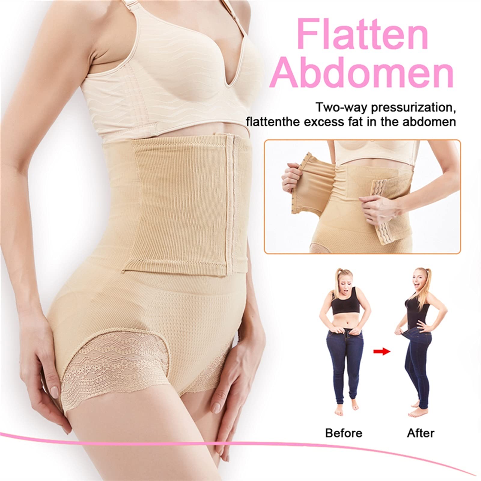 XYNSNDB Po porodzie Wysoka talia Shapewear Krótkie koronkowe bokserki z guzikami z przodu Wyszczuplają ciało