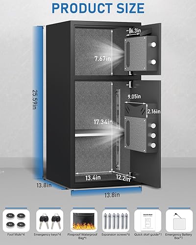 Miniatura 6 de Caja de seguridad extragrande de 6.1 pies cúbicos con bolsa impermeable ignífuga, caja de seguridad digital para el hogar con ranura para depósito y