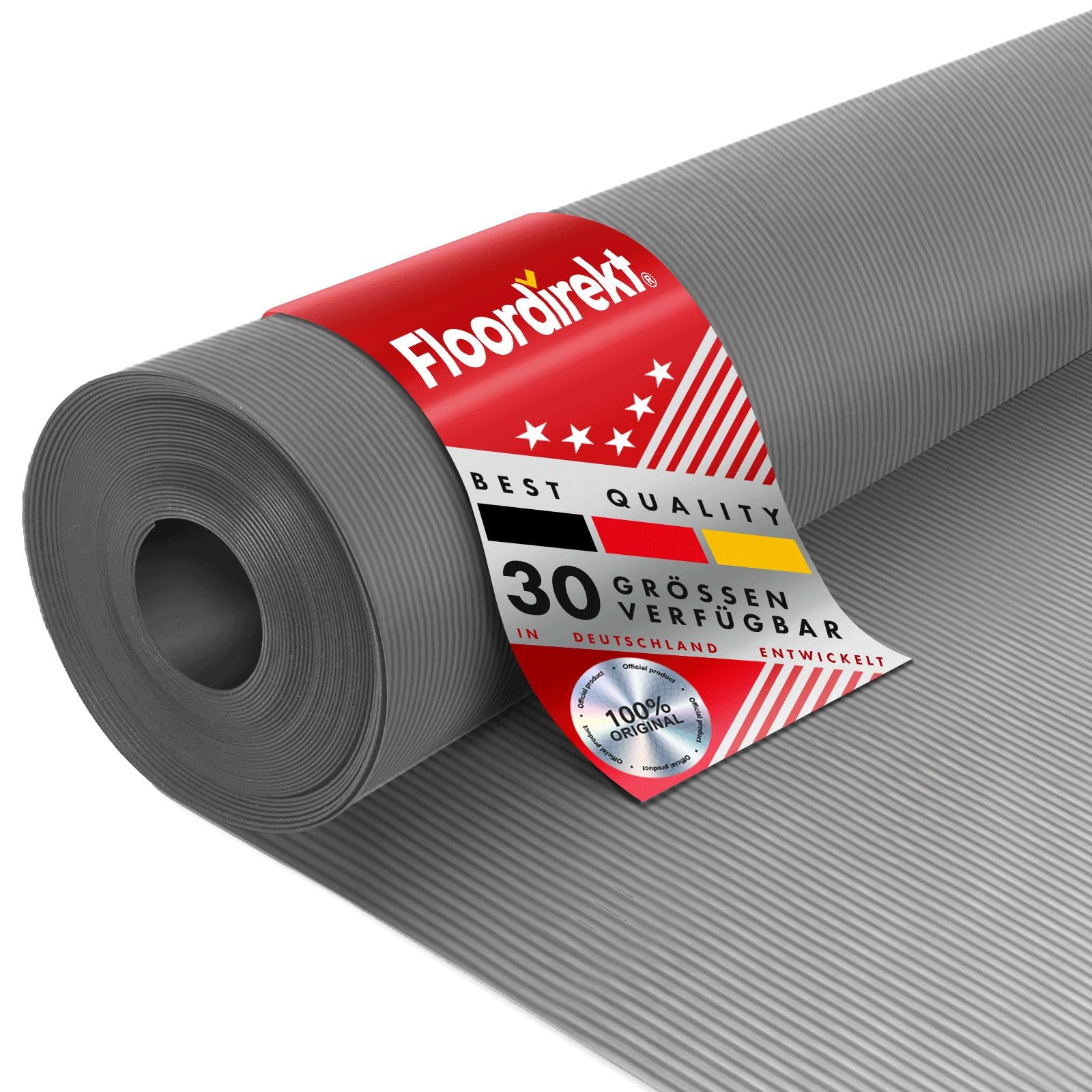Floordirekt Gummimatte mit Rillen - Geruchsarme Bodenmatte - Gummiläufer 3mm dick, feingerippt in Schwarz und Grau (100 cm x 150 cm, Grau)