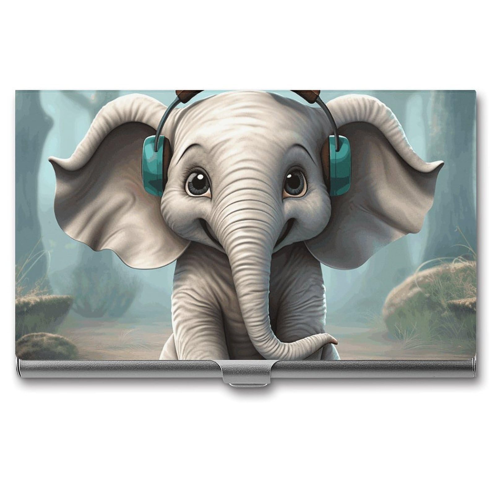 BTCOWZRV Gray Elephant Business Card Holder Metal Slim Business Card Case, Pocket Card Holder for Men Women Purse Name Card Holder Stainless Steel Wallet Credit ID Case for Office