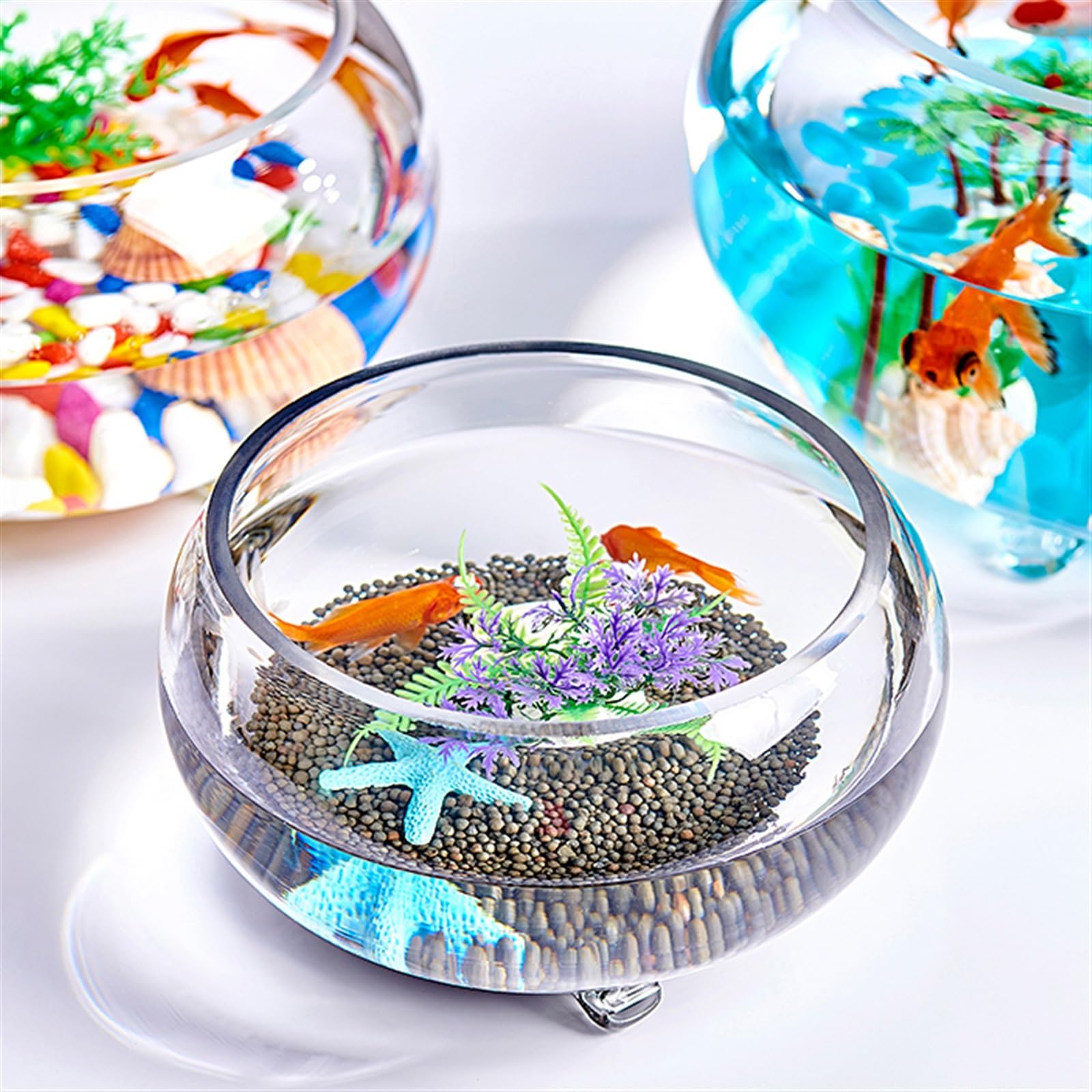 Acuario Tanque de Peces de Vidrio Transparente Engrosado, Tanque de Tortuga con Soporte, Tanque ecológico de pie pequeño, hogar, Sala de Estar, Oficina, Escritorio Peces Acuario(Grande)