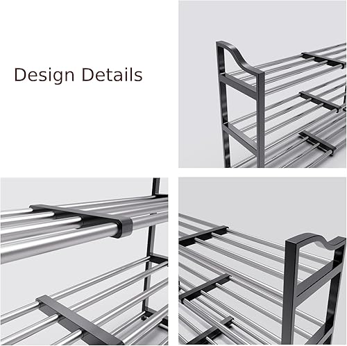 Miniatura 8 de Zapatero de 3 niveles expandible para armario, estante pequeño de almacenamiento de zapatos para entrada, estante ajustable para zapatos para