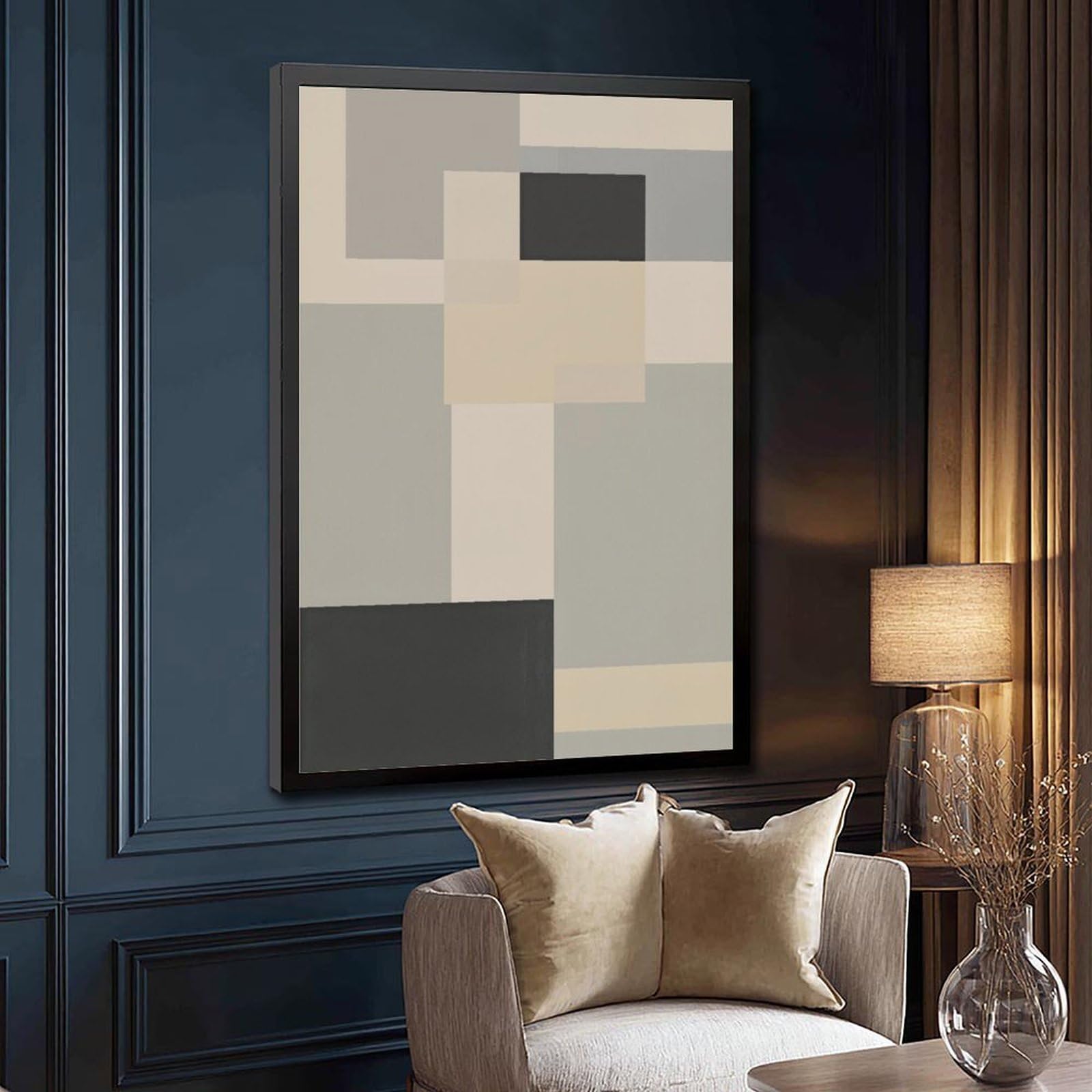 Mnyuein Neutrales abstraktes und minimalistisches Poster, Leinwandposter, Schlafzimmer-Dekor, Sportlandschaft, Büro, Raumdekoration, Geschenk, schwarzer Rahmen, 40,6 x 61 cm (L x B)