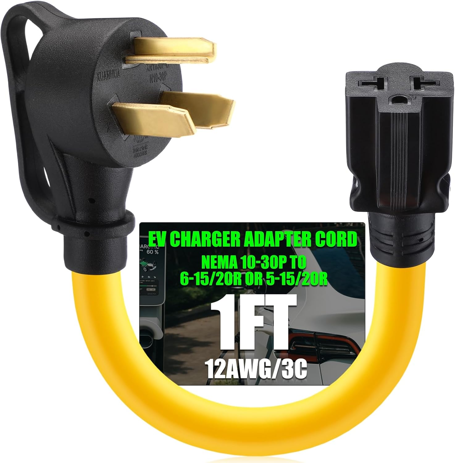 30 Amp to 20 Amp Dryer to EV Charger Adapter compatible with NEMA 10-30P to 5-15/20R or 6-15/20R, 30Amp 3 Prong Dryer Plug 10-30P to 240V 6-20R 6-15R 5-15R 5-20R T-Blade for EV Charging