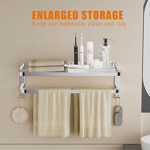 Miniatura 4 de DDS-DUDES Toallero de baño con barras de toalla dobles Soporte de montaje en pared con ganchos de acero inoxidable para hotel de 23 pulgadas
