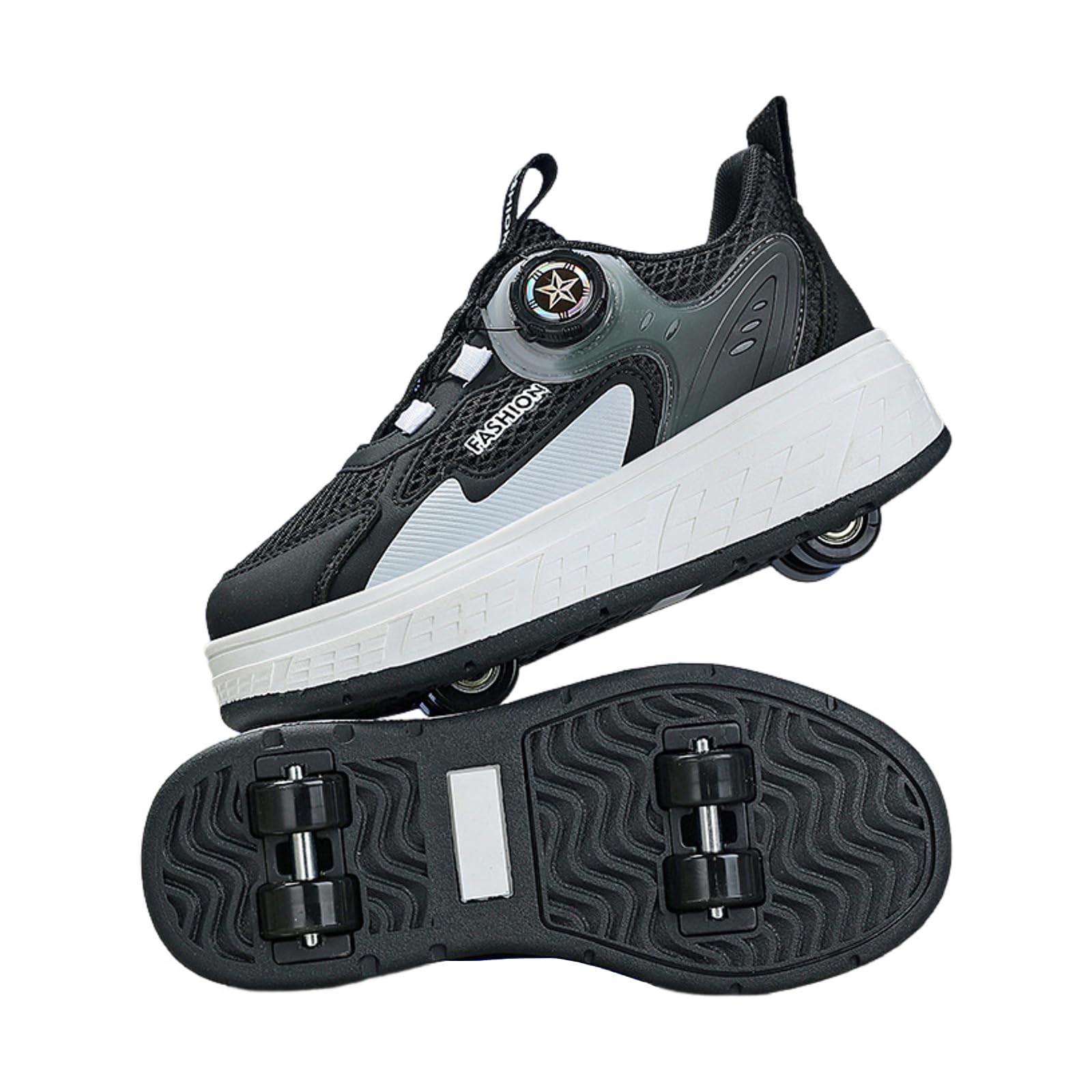 Hixingo Chaussure a Roulette pour Fille Garçons, Chaussures a roulettes avec Roues Chaussures de Skateboard, Patins à roulettes Lacet Revolve Basket à roulettes Noir Gris
