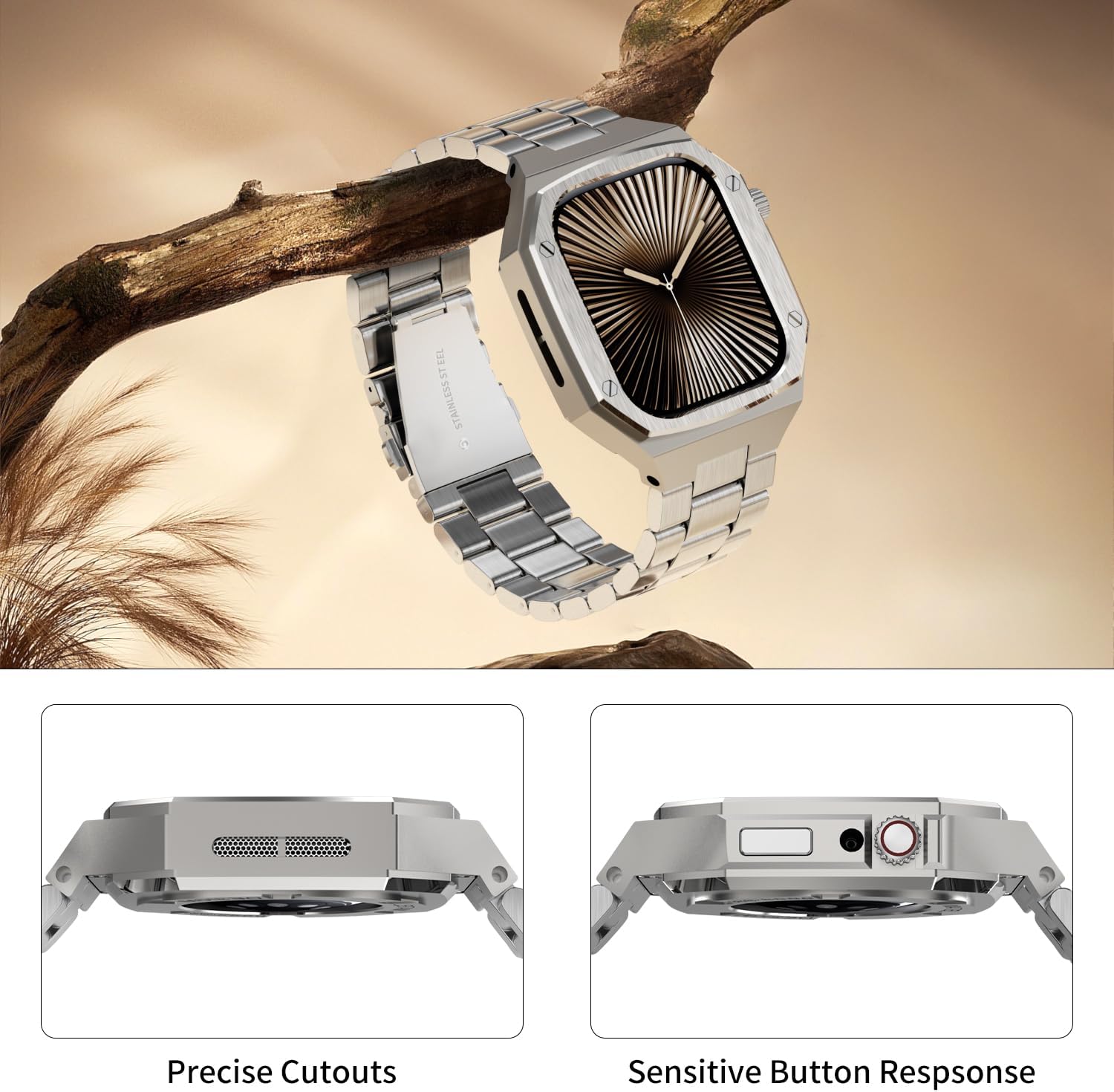 Luxury Aluminum Case with Stainless Steel Band for Apple Watch Series 11/10 46mm, Rugged Military Protective Metal Cover Heavy Duty Tactical Protection for Men iWatch S10, Titanium - Image 5