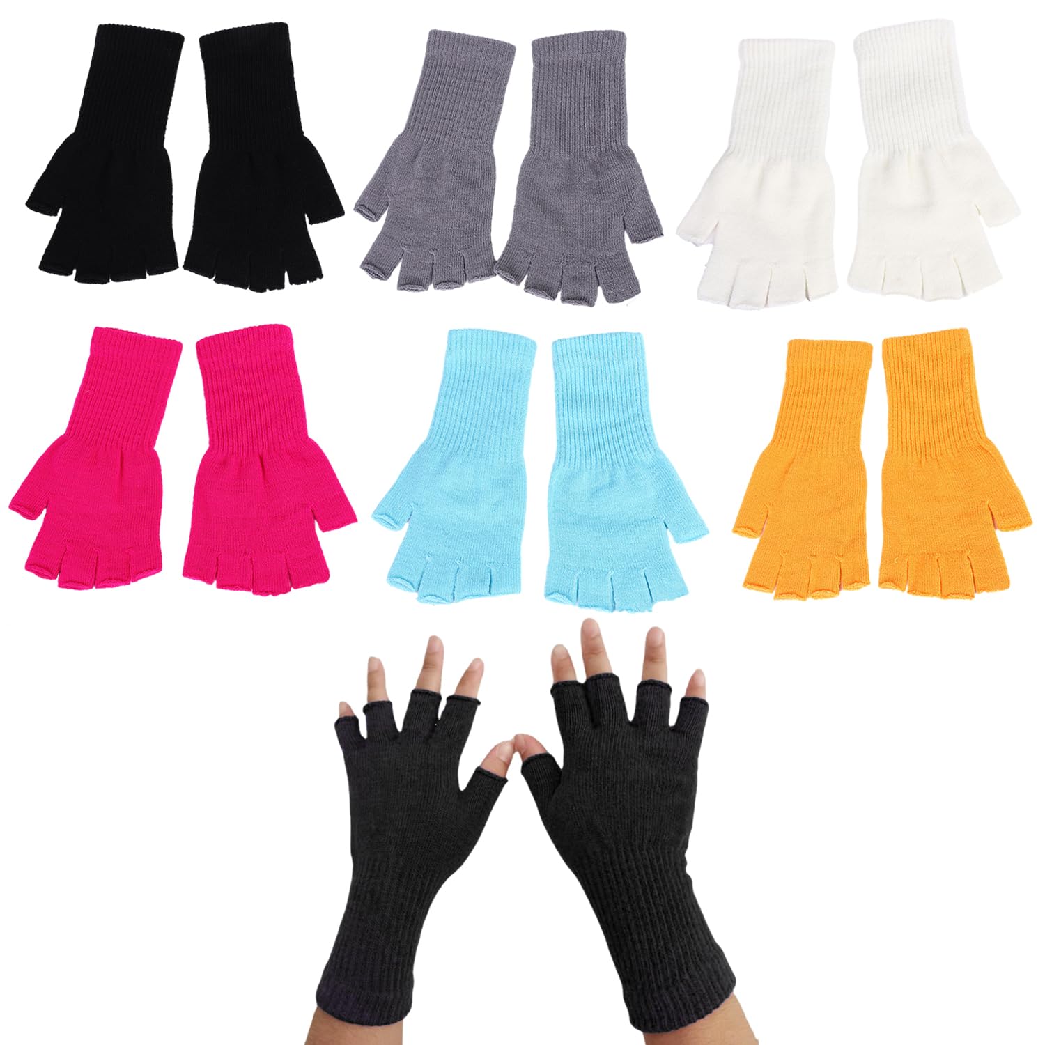 6 Pairs of Warm Half-Finger Gloves - Knitted Thermal Fingerless Gloves for Men & Women
