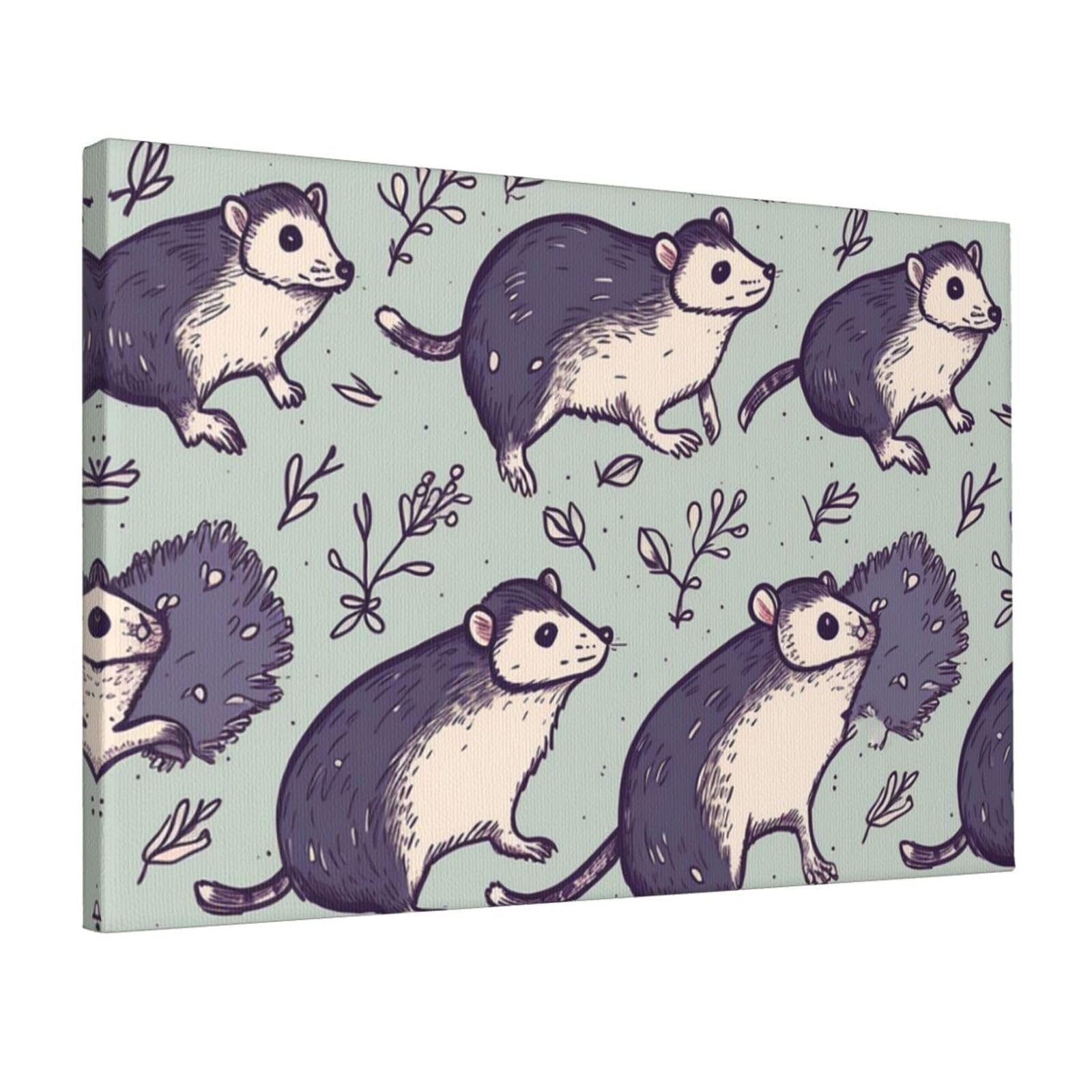 Canvas Wall Art for Living Room Wall Decor 12"x18" Modern Artwork Painting Pictures Hanging Canvas Prints Opossum Aesthetic Wall Art for Bedroom Bathroom Office Wallart Decor