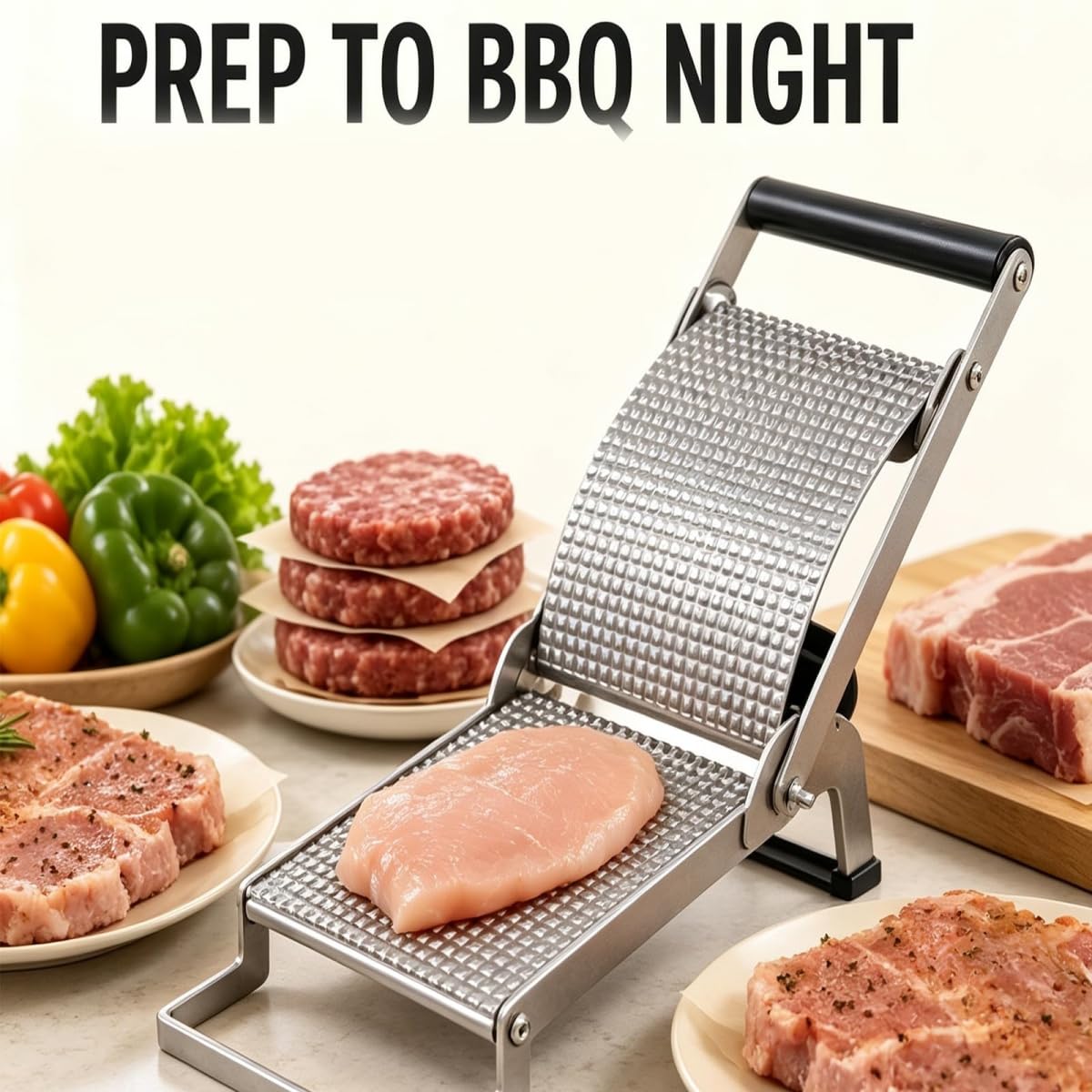 Schnitzel Press Machine, Stainless Steel Manual Meat Tenderizer, Clamp-on Meat Tenderizer, Chicken Cutlet Flattener, Patty Maker for Beef Pork Chicken Steak Kitchen Gadget, Press Tool