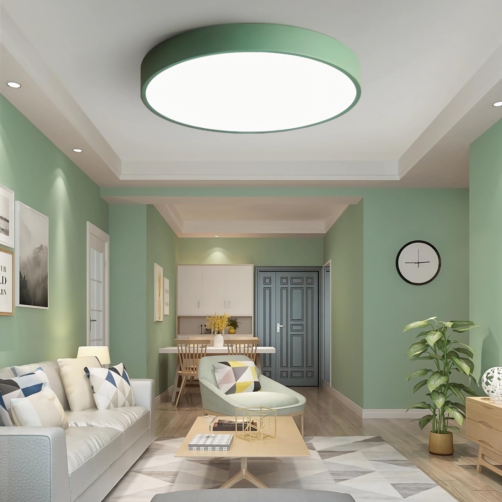 WDBZTJ LED Flush Mount Ceiling Light with Remote Control, Dimmable Round Ceiling Lamp with Acrylic Lampshade, Modern Ceiling Light for Living Room, Hallway, Bathroom, Bedroom,Green,40cm
