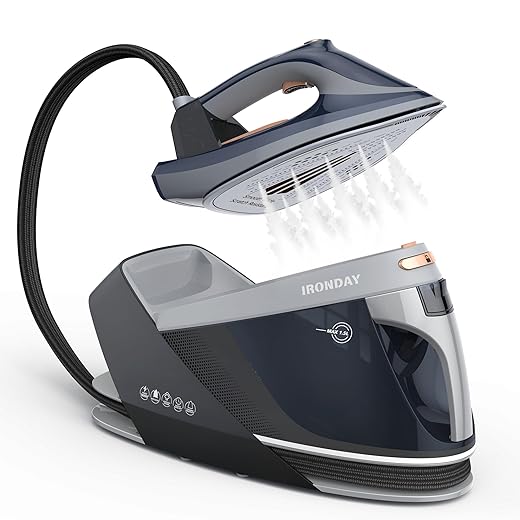 Steam Station for Clothes with LED Screen, 1800W Steam Iron Ceramic Soleplate, Auto Shutoff, Self-clean, Anti-drip, 50.72oz Removable Water Tank Ironing Steamer for Various Fabrics, Blue