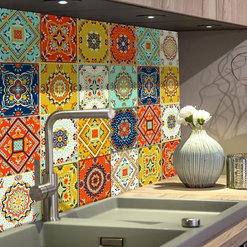 Wallpaperhub Self Adhesive Colorful Geometric Kitchen Stickers Wa...