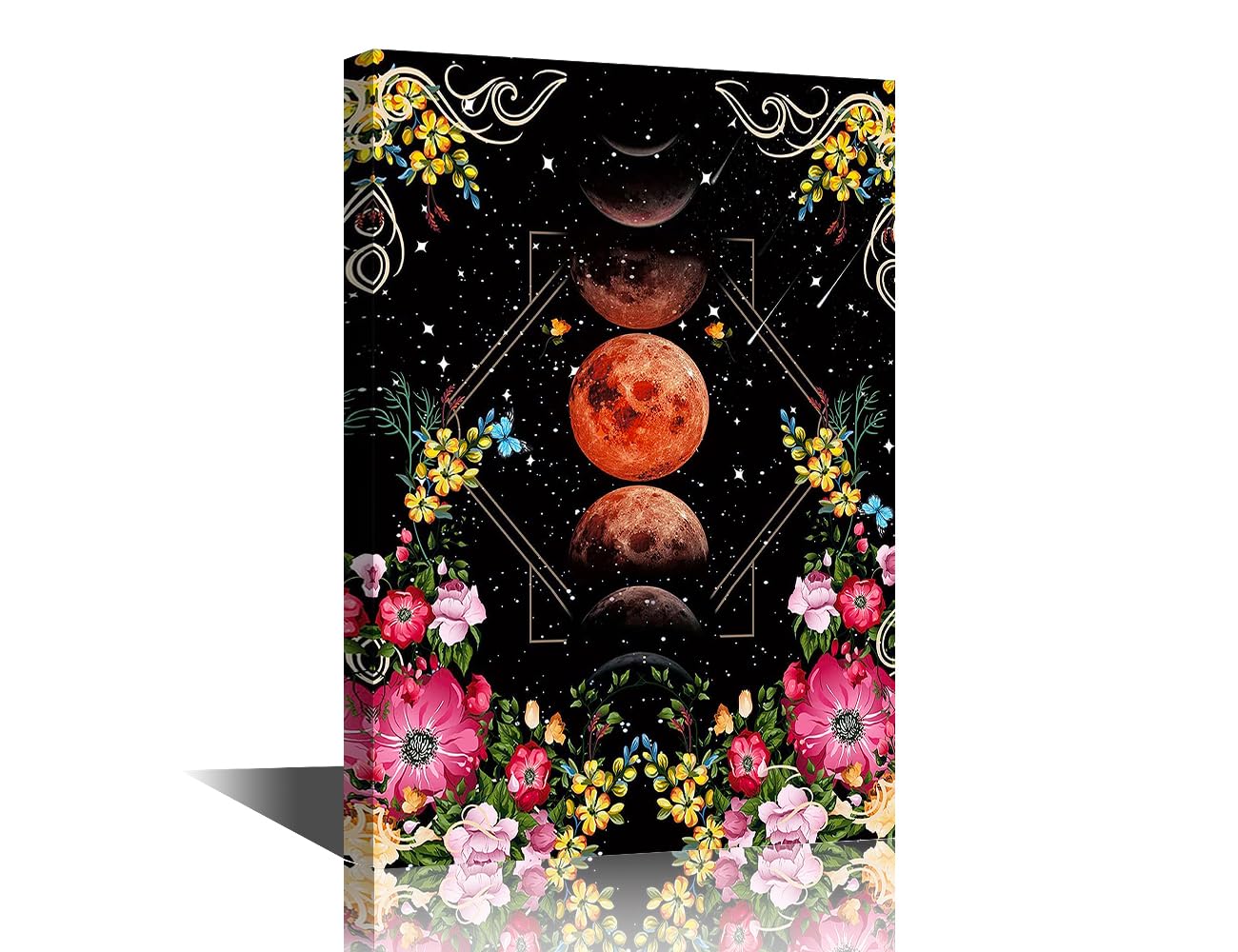 TISHIRON Wall Art for Living Room Moon Starry Sky Art Prints Flower Paintings for Wall Decorations Canvas Frame Artwork Wall Hanging Living Room Canvas Wall Art Ready to Hang (24x16in) — image 1