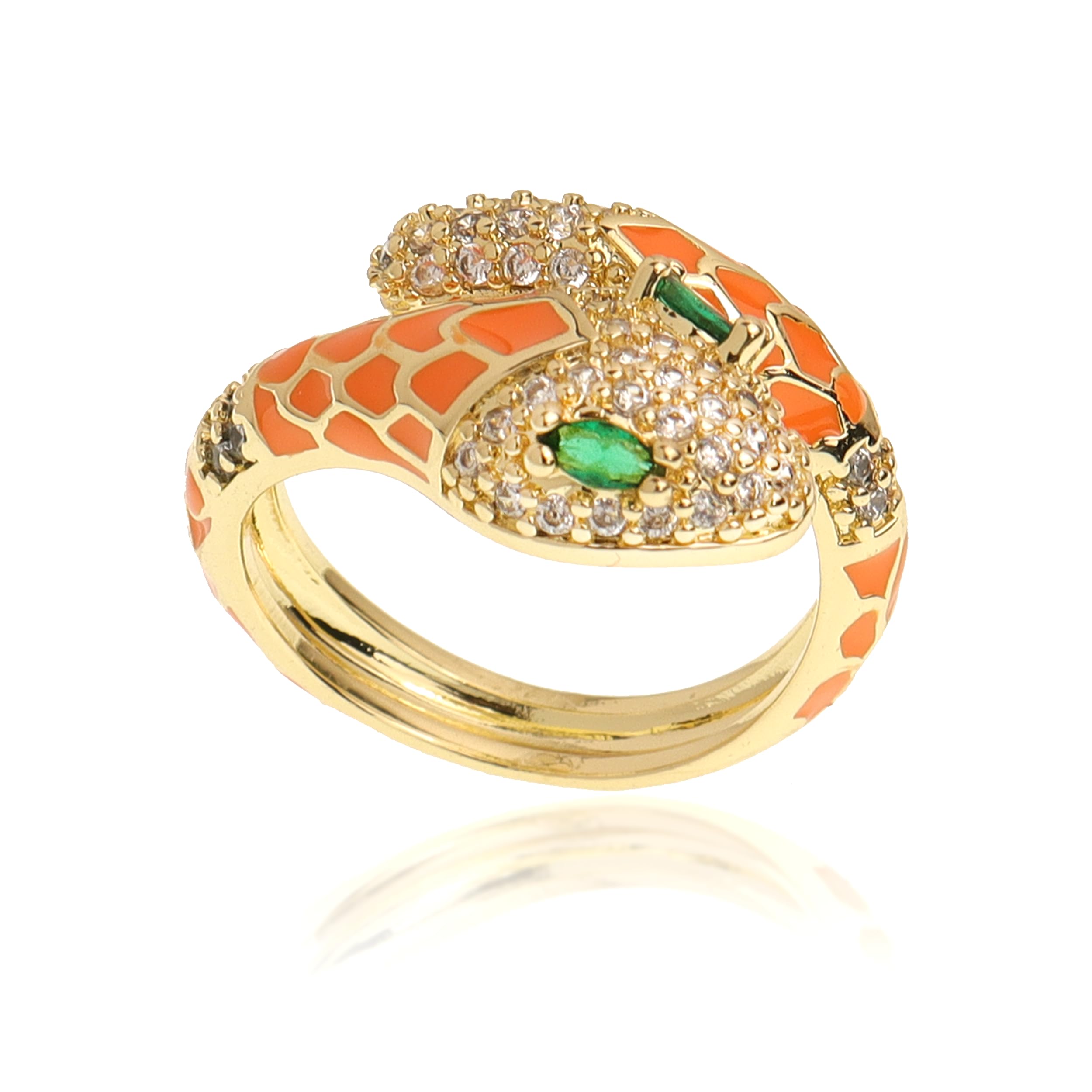 Jean Beau Cute Snake Adjustable Open Gold Ring for Women - Sparkly Vintage Wrap Stacking Animal Green Enamel Eye Fashion Statement Love Promise