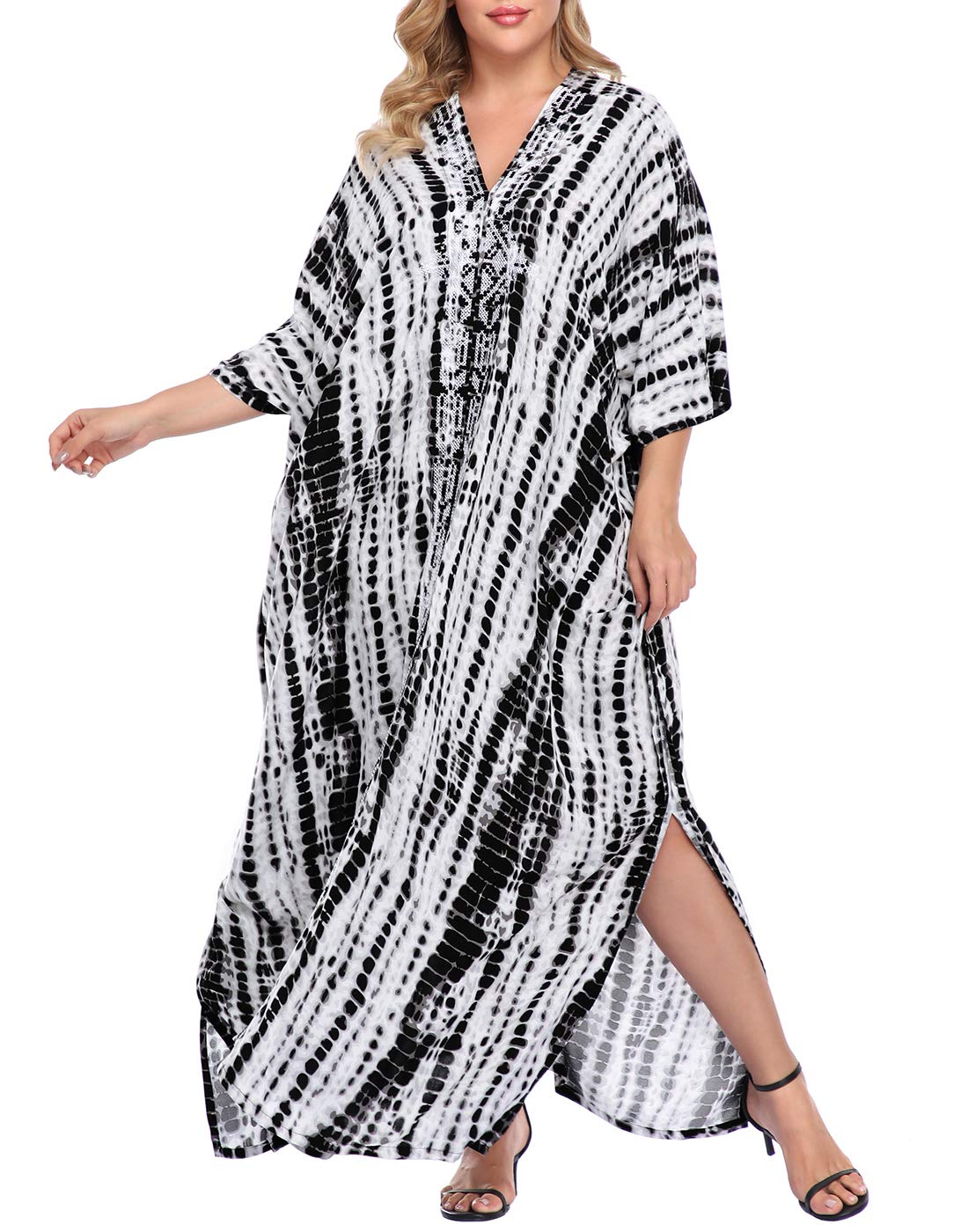 HDEWomen UPF 50 Kaftan Dress Oversize V Neck Long Plus Size Maxi Swim Cover Up