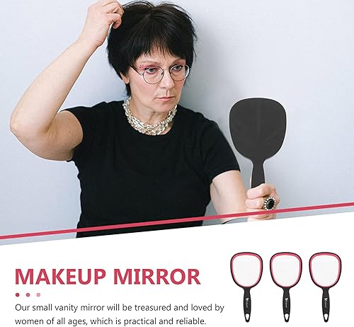 Miniatura 4 de Espejo de mano pequeño para viajes (6.11 x 2.95 pulgadas) – Espejo de mano de aumento estándar 1X con asa, espejo de mango ligero con agujero para