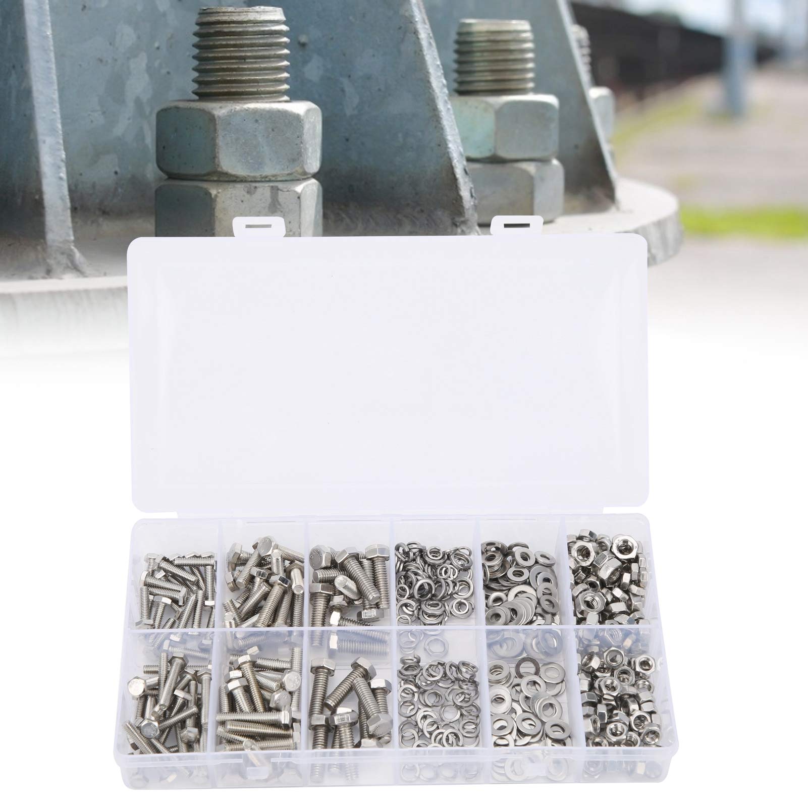 Sechskantmuttern und Bolzen Sortiment Kit, 475pcs M4-6 16-25 mm 304 Edelstahl Sechskantschrauben Muttern Dichtung für Maschinenindustrie in Home Office-Ausrüstung und Schiffsbaugru