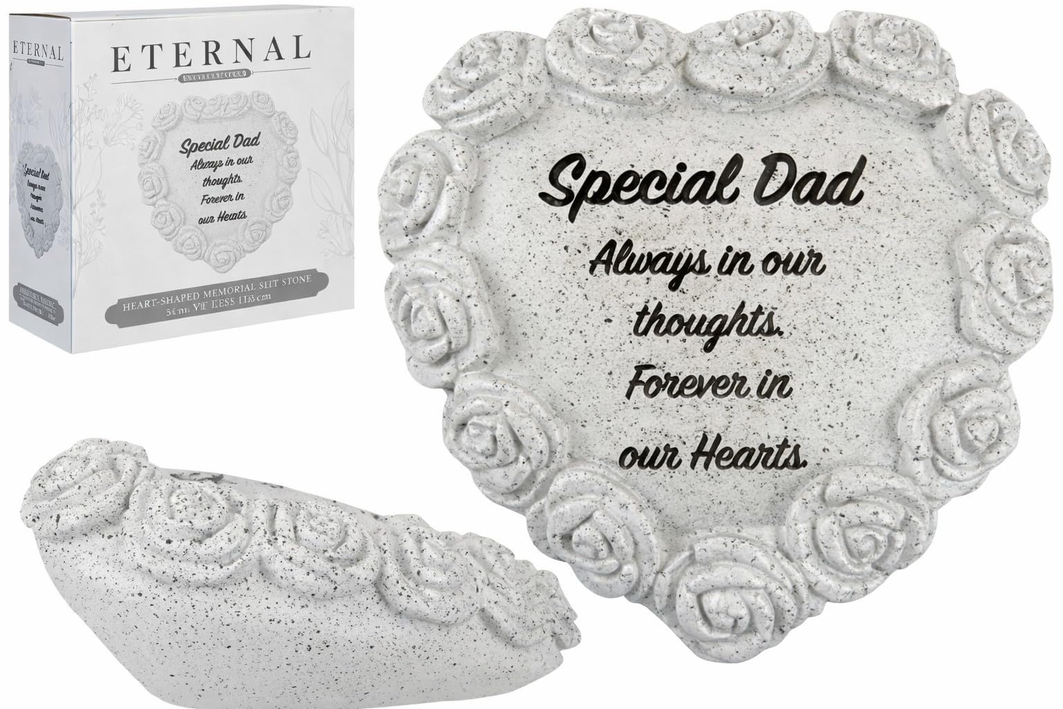 Quickdraw Supplies Grey Dad Grave Ornament Memorial Heart Plaque – Special Dad Remembrance Headstone Decoration With Rose Border, 15Cm Stone Effect Graveside Cemetery Tribute Keepsake Gift