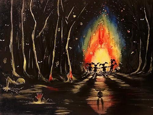 Buyartforless Mystery Girl Campfire de niña por Ed Capeau Giclee Art Painting Reproducción POD