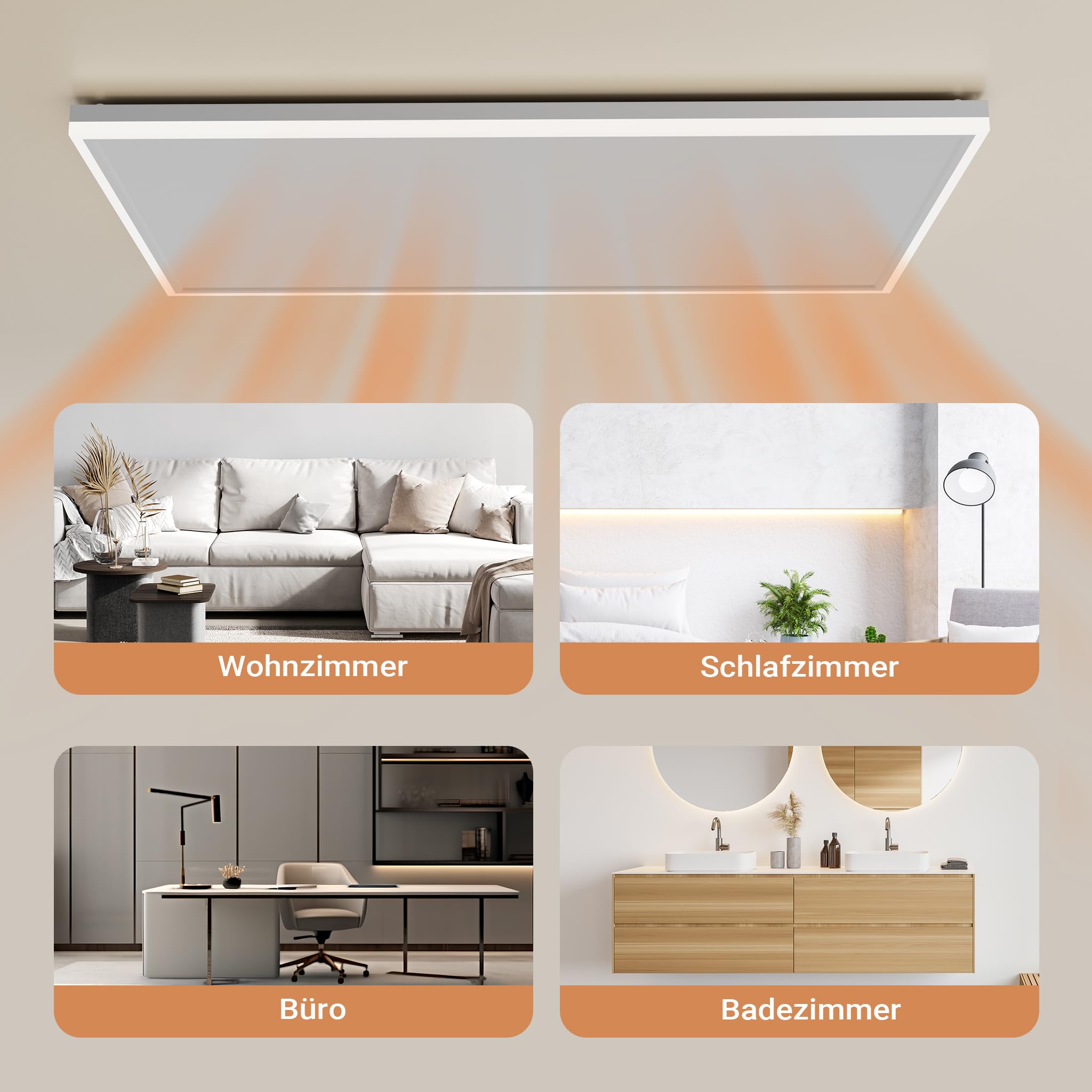 Wiltec Infrarot Deckenheizung 370 W, Infrarotheizung Deckenmontage mit LED-Beleuchtung 65,5 x 63 x 3,5 cm, Infrarot Heizung mit Thermostat