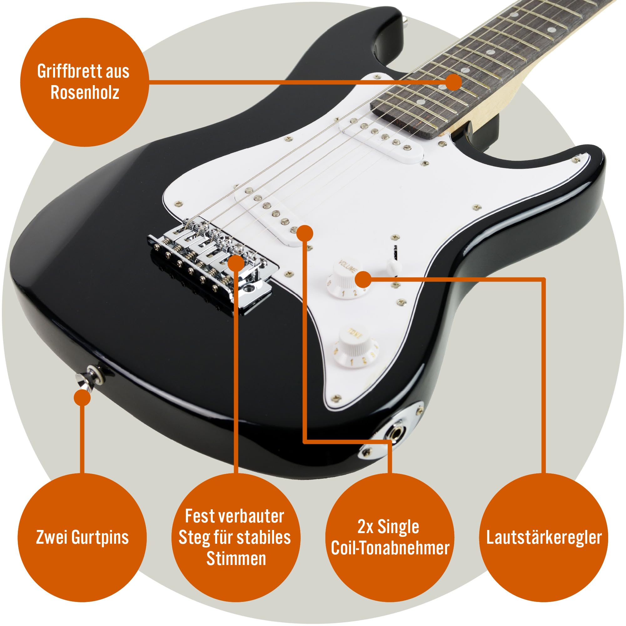 3rd Avenue XF 3/4 Size E-Gitarre Ultimate Kit Mit 10-W-Verstärker, Digitalem Stimmgerät, Kabel, Ständer, Gigbag, Gurt, Ersatzsaiten, Plektren, Kapodaster - Schwarz